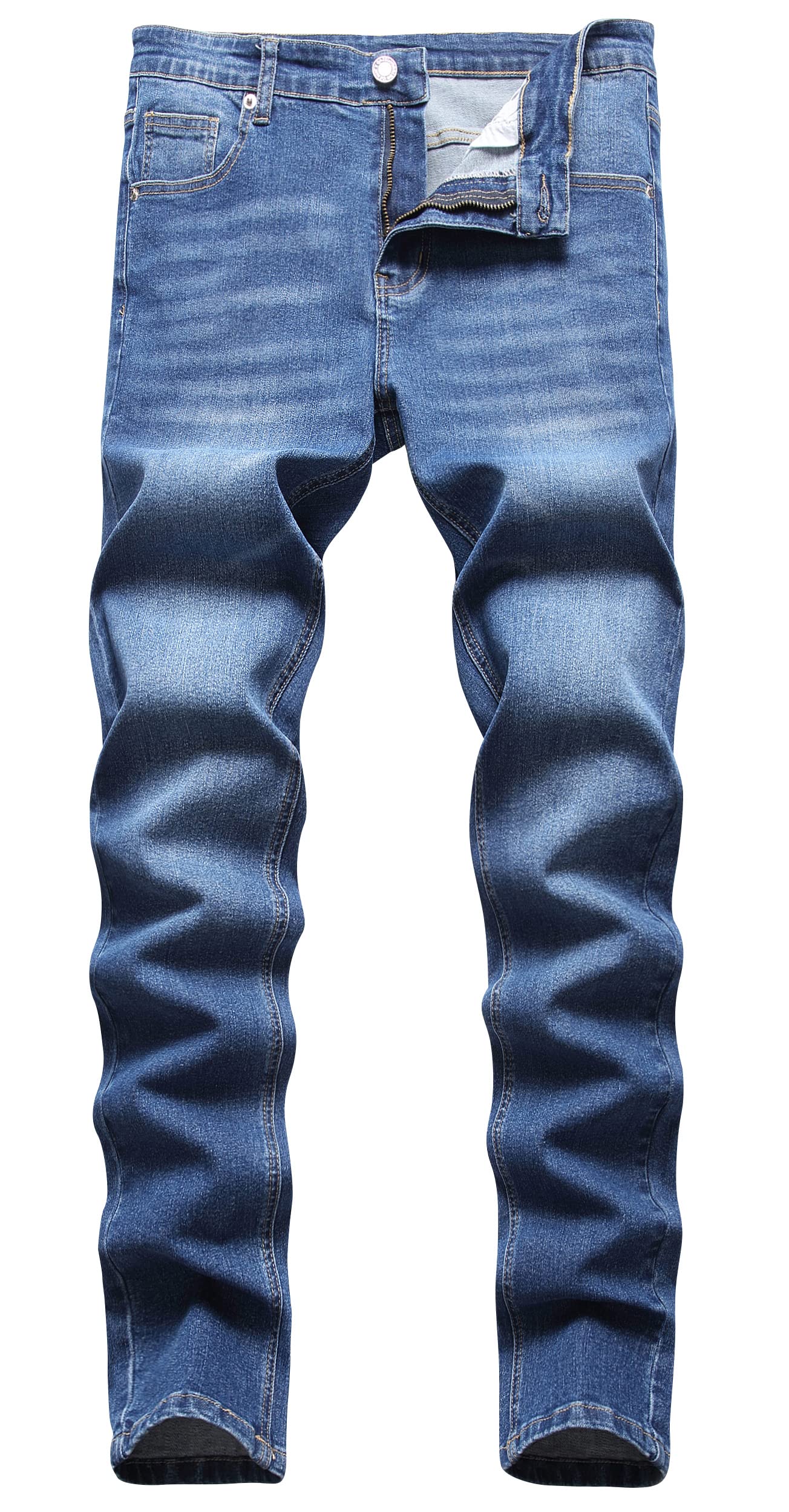 Men's Blue Skinny Jeans Stretch Washed Slim Fit Pencil Pants