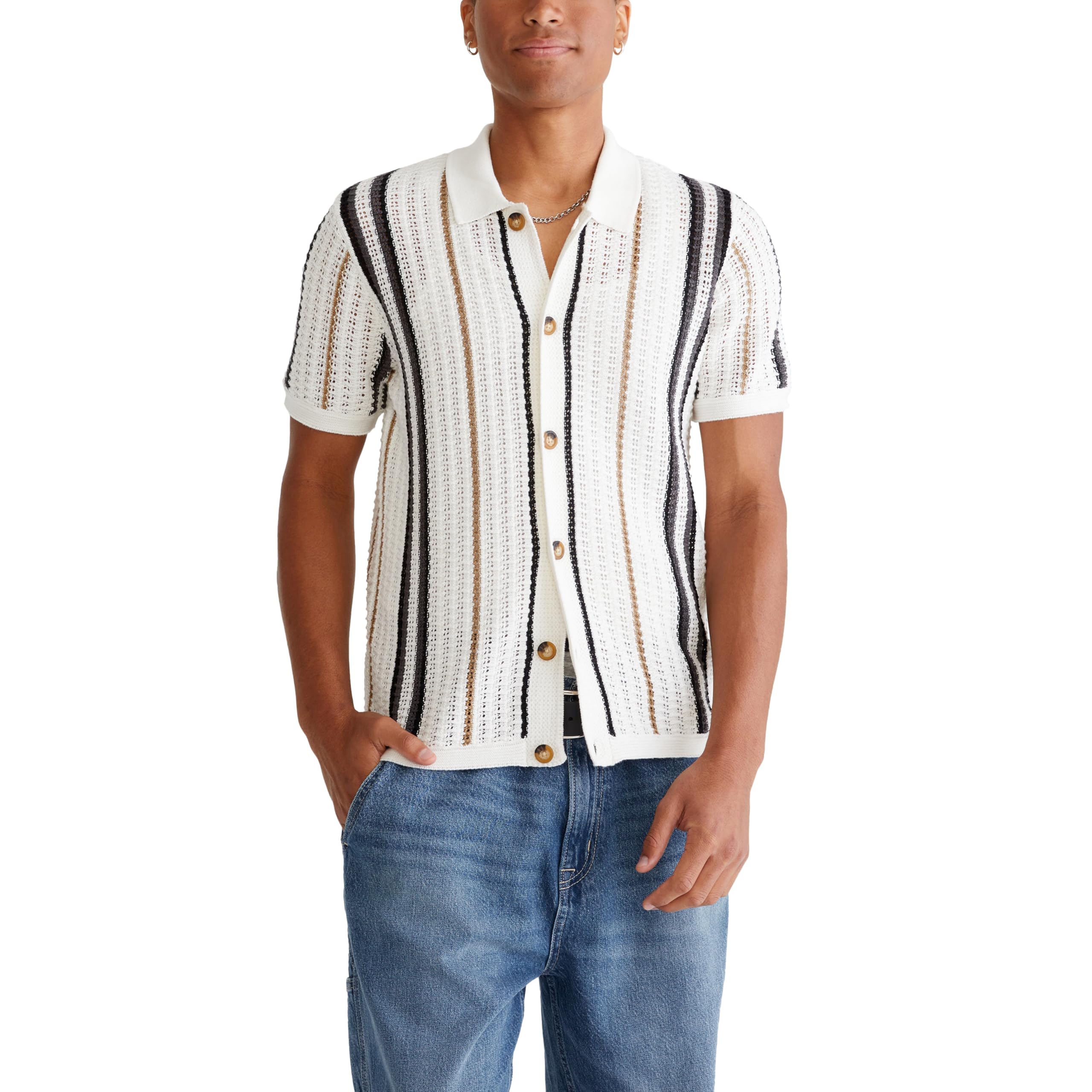 

                                                    Aeropostale Men's Striped Open-Knit Buttoned Sweat