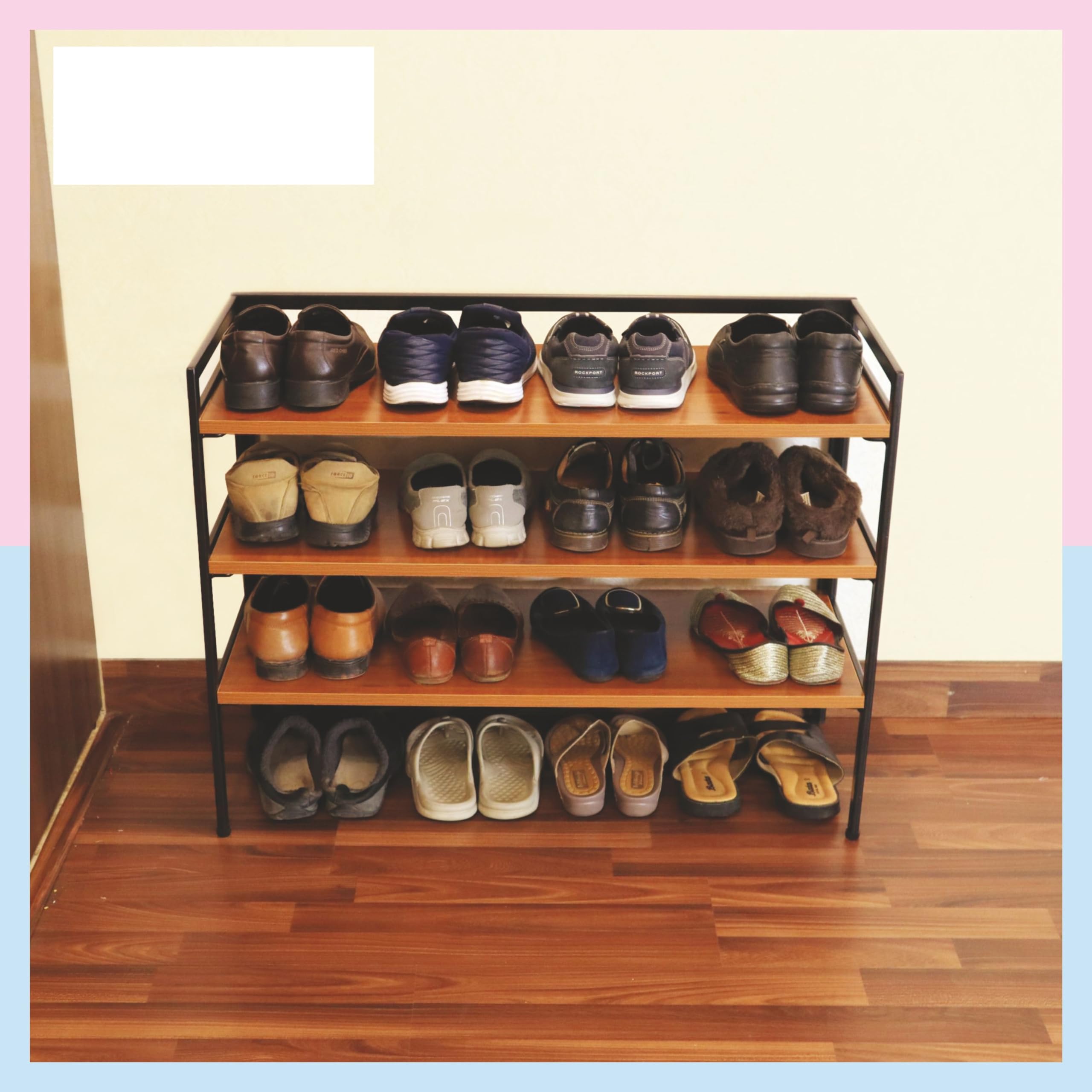 Familia- Engineered Wood 3 Tier Foldable Shoe Rack for Home with Adjustable Legs - 16 Pair Storage Capacity, 89 x 35.5 CM| Shoe Stand for Home, Office | Multi-Purpose Shelf Stand Shoe Rack Organiser