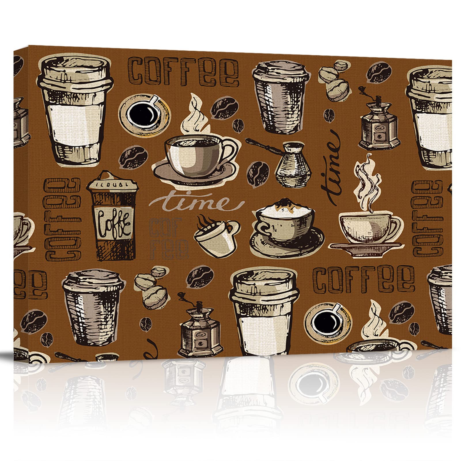 Shine-Home Retro Rural Coffee Cup Wall Art for Living Room/Bedroom, Rustic Brown Esppresso Beans Canvas Bathroom Decor Wall Art Kitchen Office Framed Wood Oil Painting Picture, 20"x24"