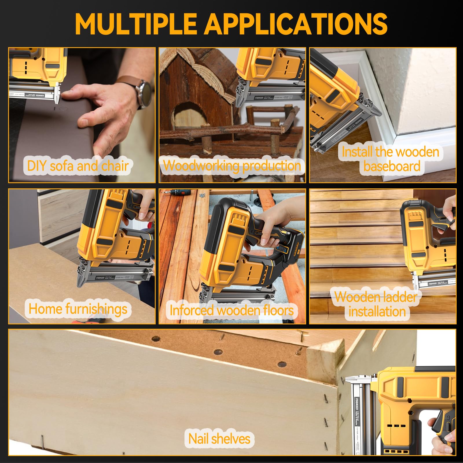 Clavadora de brads inalámbrica de 18GA compatible con batería Dewalt 20V MAX, clavadora de corona estrecha sin escobillas con 1000 clavos y 1000 grapas para bricolaje, DIY y carpintería
