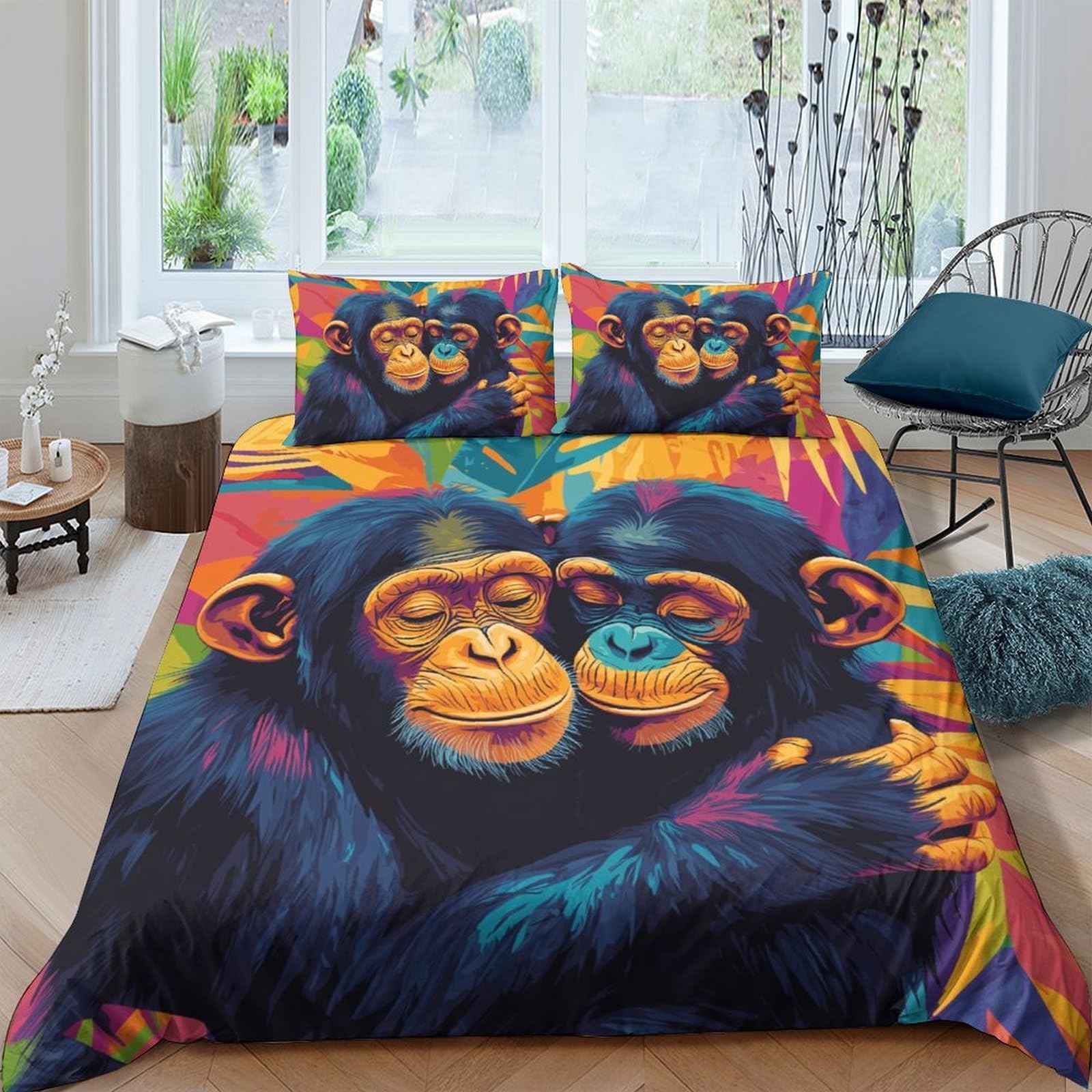 Ctjqhvkz Style-8 3D Printed Colorful Chimpanzee Fitted Sheet Microfiber Soft Breathable Monkey Bed Sheet For Bedroom Dorm Mattress Protection Decor Single（135X200cm）