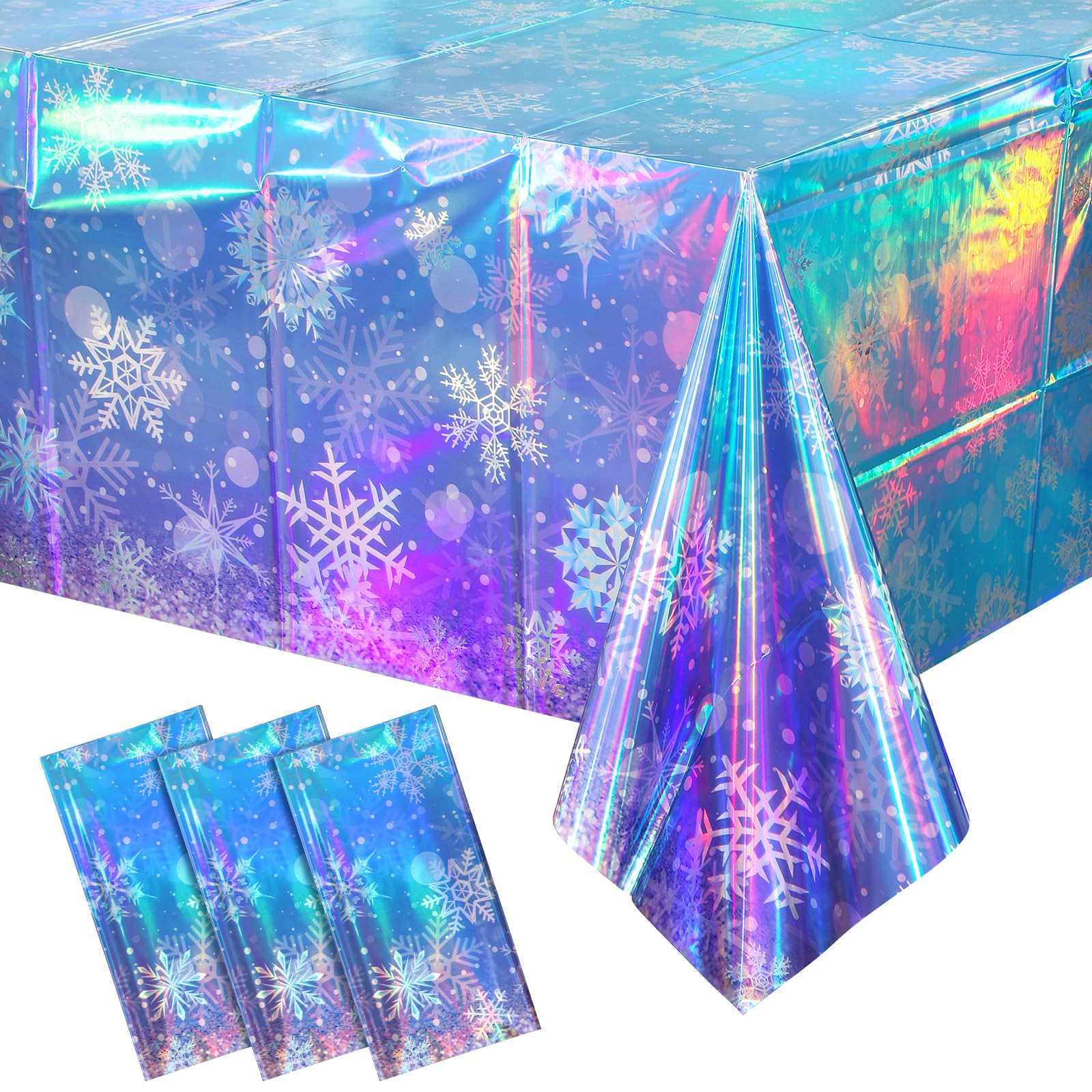 3-Pack Purple & Blue Snowflake Plastic Tablecloths - 54x108 Inch, Winter Wonderland Party Decor - View #12