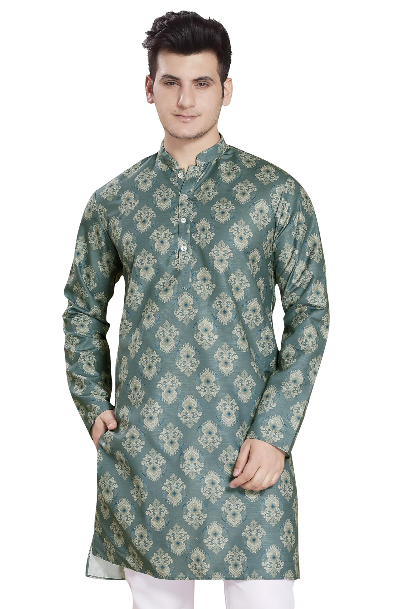 divisive Men's Linen Cotton Blend Printed Regular Fit Long Kurta-picture-36