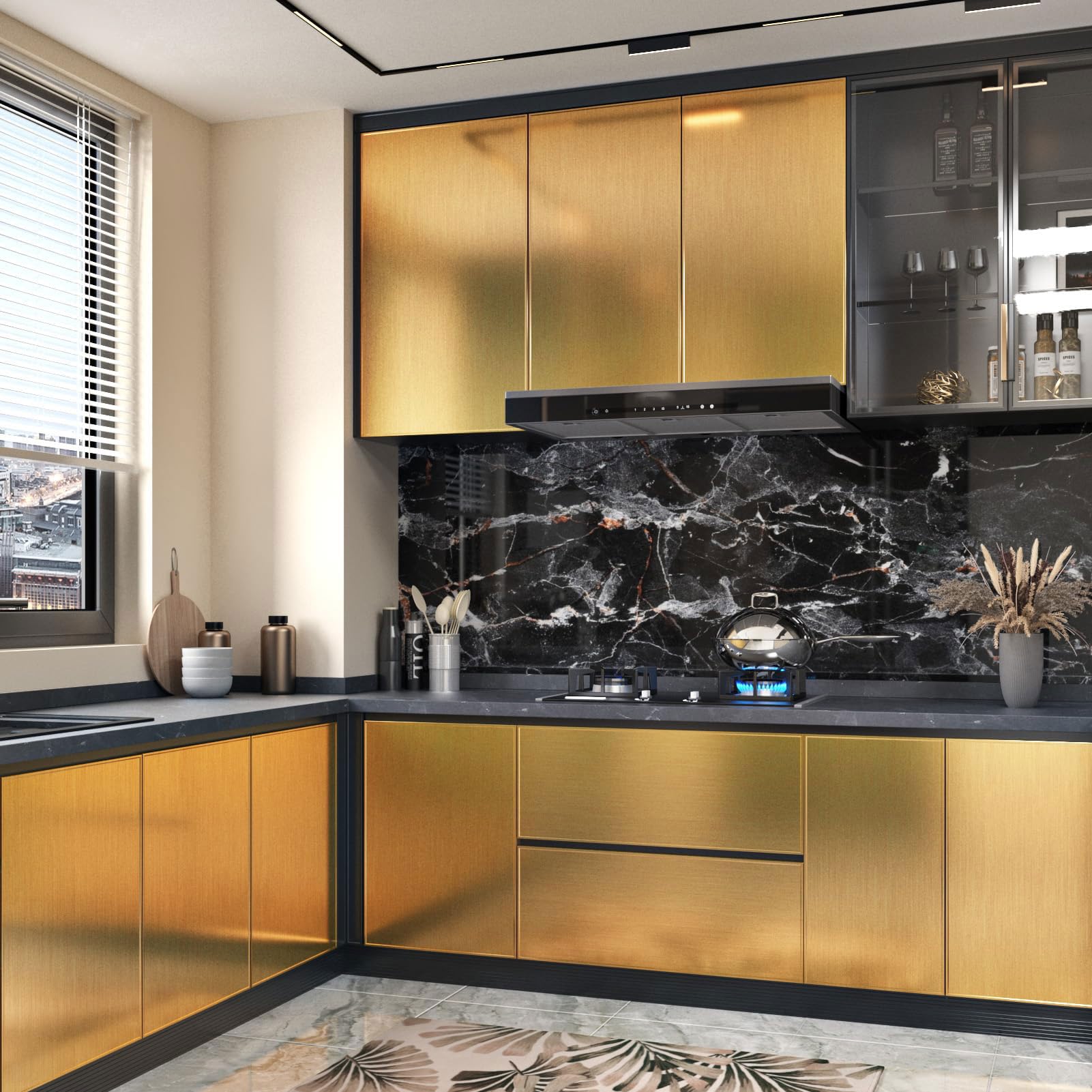 Carta Da Parati Dorata Per Cucina Carta Adesiva Per Mobili Armadio Carta Adesiva Per Pareti Soggiorno Moderna Pellicola Oro Per Mobili Tavolo Carta Parati Stile Metallico Lavabile 40 x 200cm