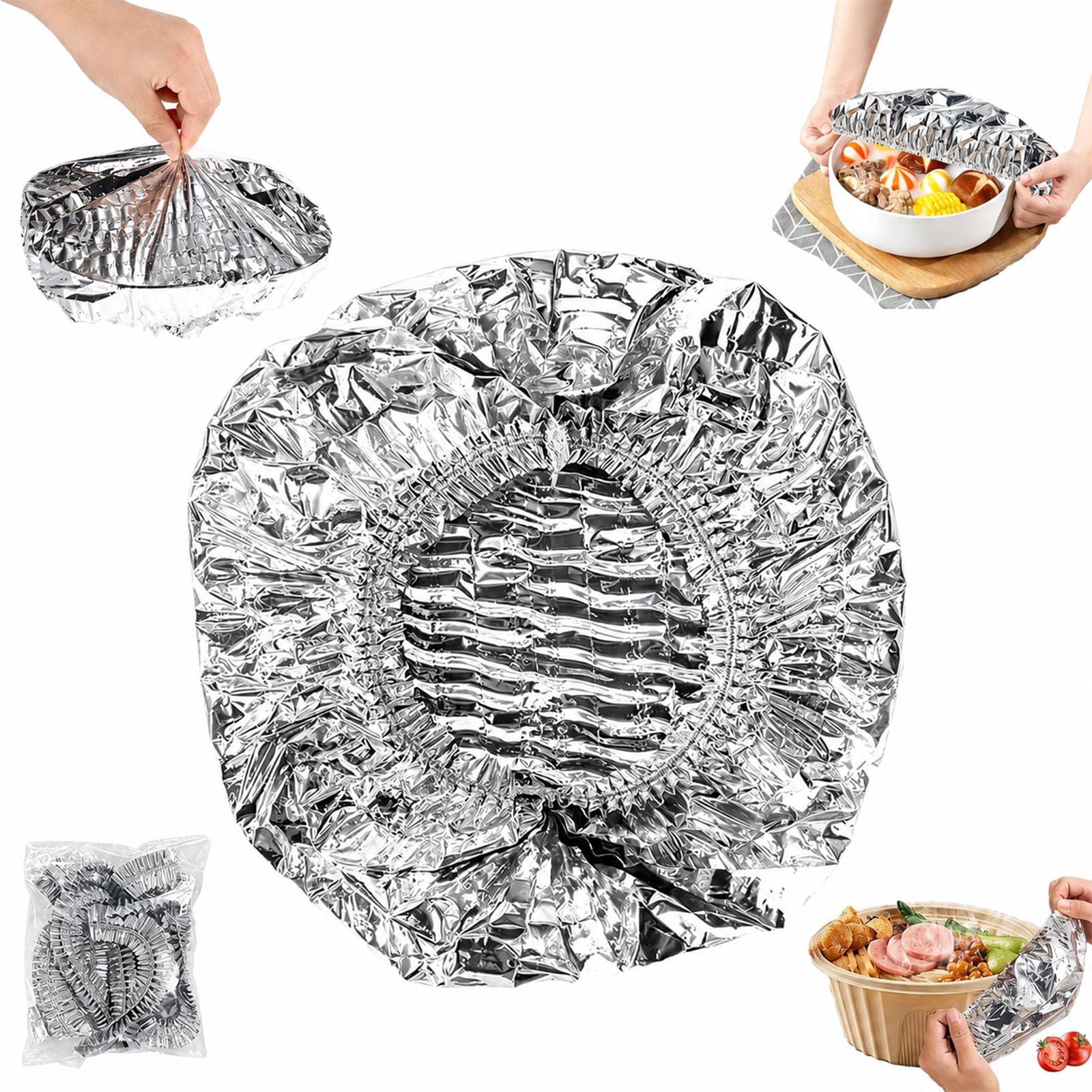 Stretchy Foil Food Covers, Aluminium Foil Covers for Food, Reusable Aluminum Foil Food Covers for Kitchen, Home Dining Table & Food Container Aluminum Foil Heat-Retaining Cover (50PCS)