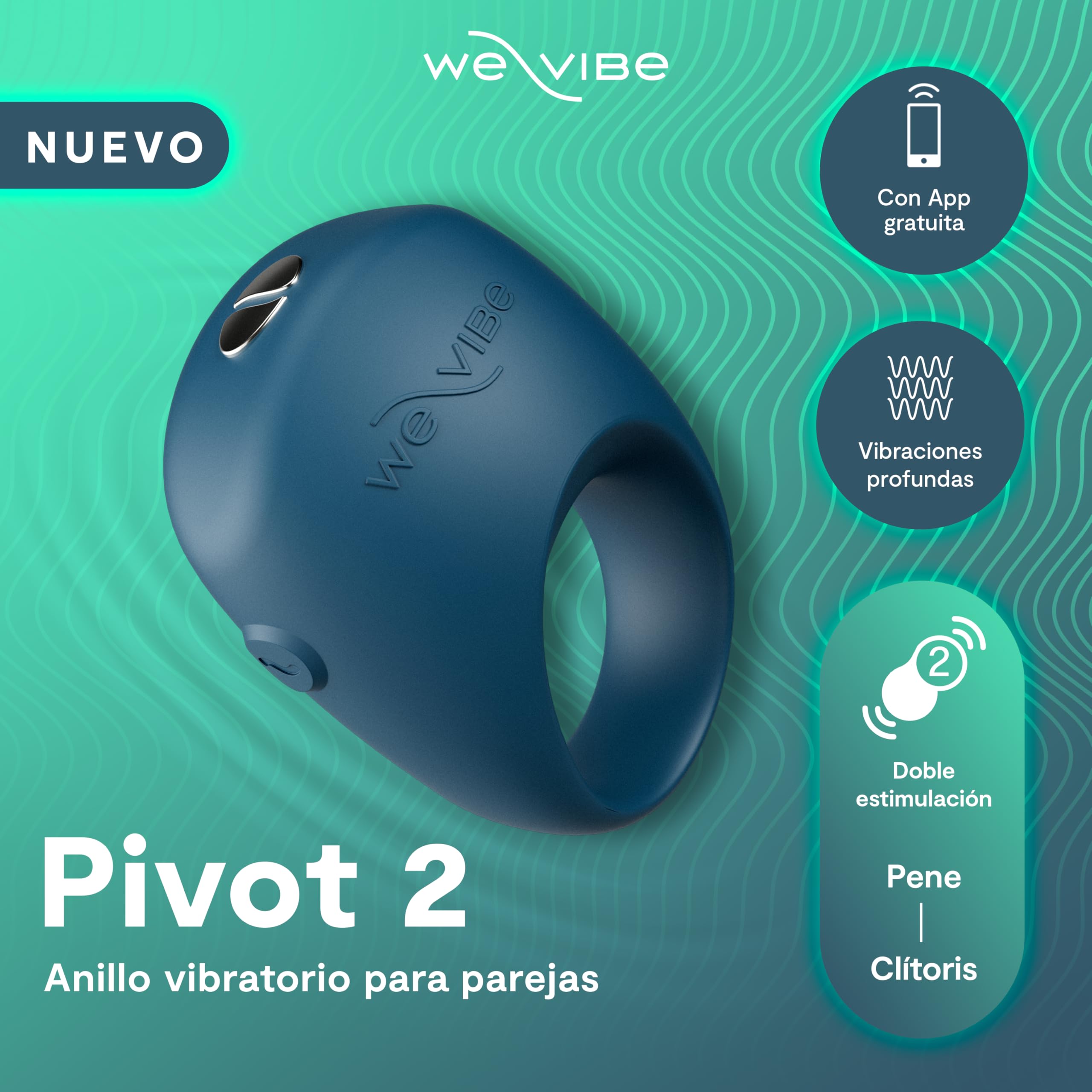 We-Vibe Pivot 2 Anillo Vibrador para Pene y Clítoris App Impermeable | Impermeable, control por app, silencioso, motor potente, diseño discreto, uso cómodo, formato práctico