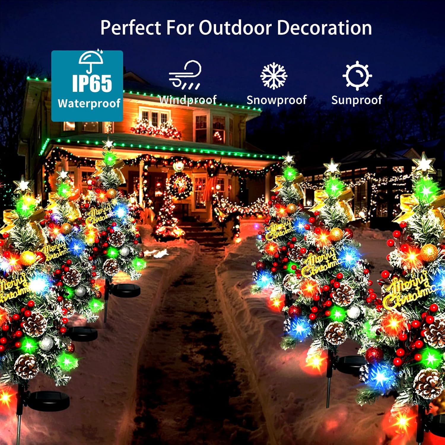 2 Pack Solar Christmas Tree Outdoor Christmas Decorations, 32in 40 Led Light 2 Modes Outdoor Waterproof,Solar Powered XmasTree for Garden Yard Pathway Lawn Cemetery Decoration
