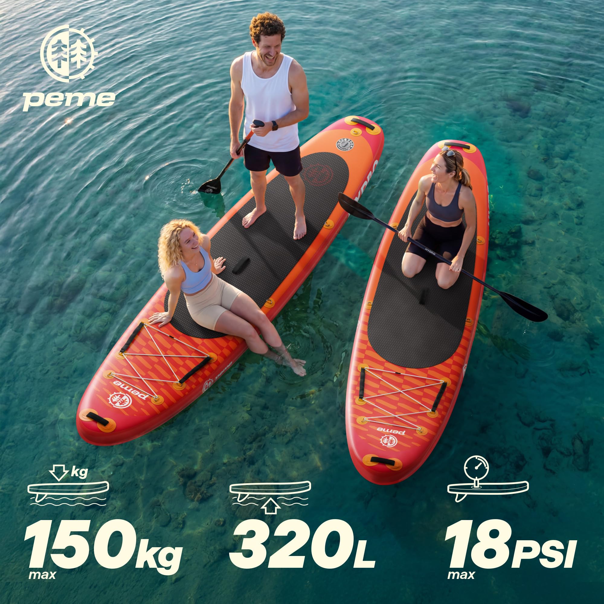 peme Paddle Gonflable Adulte 2 Place Stand Up Paddel Padle Peche Planche Aquatique Surf Standup Loisir pour Sport Mer Lac Rivière Équilibre Dérive avec Pompe Sac Antidérapant 150 166 kg 320 350 cm