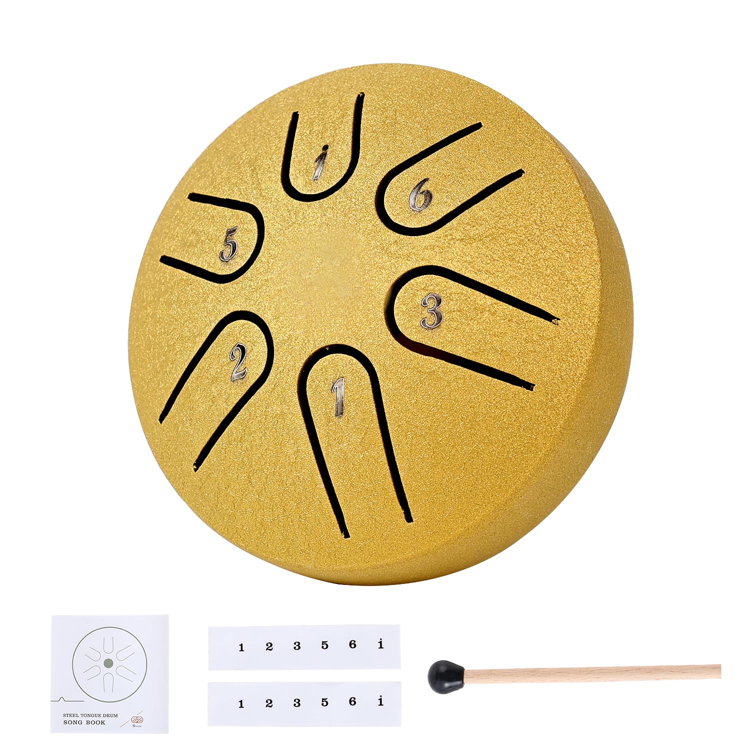 Yahpetes Steel Tongue Drum 3 Inch 6 Note Hand Drums with Mallets and Storage Bag - Gold