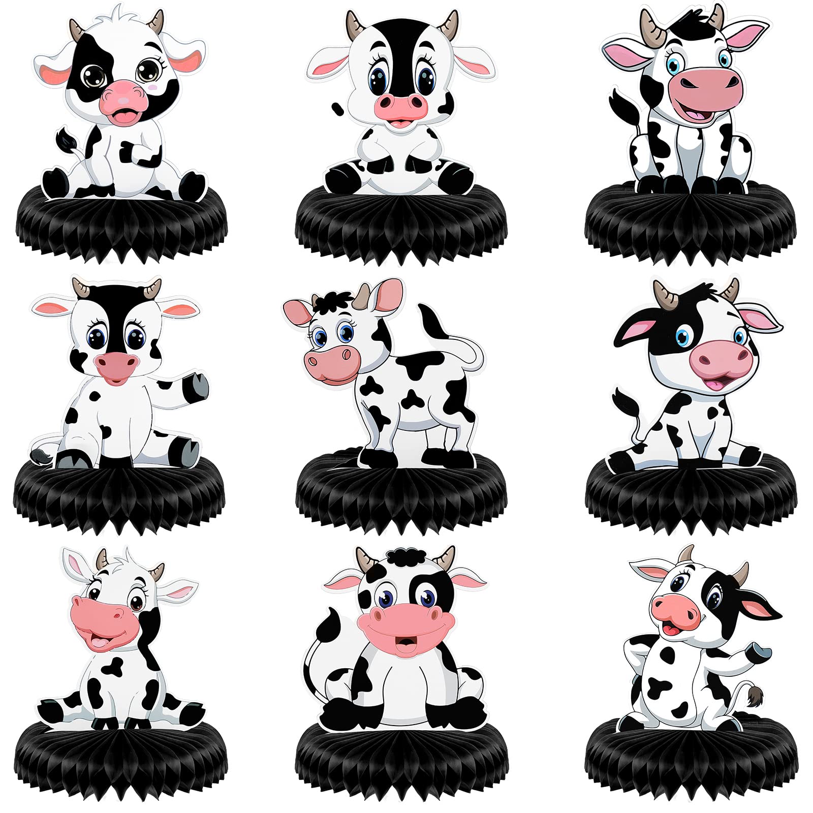 9 Pcs Cow Print Honeycomb Centerpieces Cow Theme Party Honeycomb