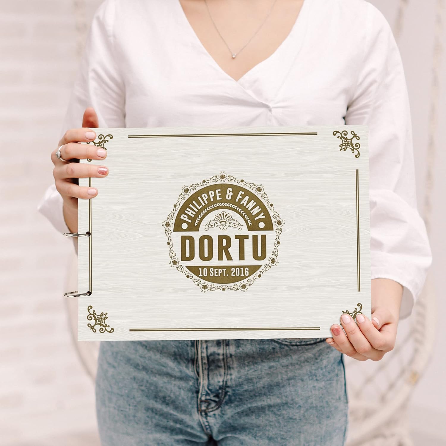 Darling Souvenir Personalized Engraved Laser Cut Wedding Guest Book Wooden Cover Sign-in Book Registry Guestbook Scrapbook-JK