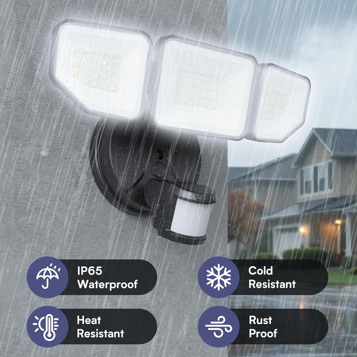 65W 6500LM Flood Lights Outdoor Motion Sensor, Hardwired Security Floodlights 6500K IP65 Waterproof, Dusk to Dawn Lighting Outside, Black 2 Pack