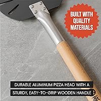Vista 7 de Chef Pomodoro Pala giratoria de aluminio para pizza con mango de madera para un fácil almacenamiento, espátula perforada para pizza, paleta gourmet