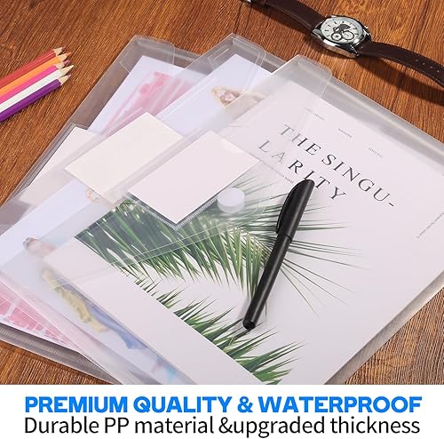 Miniatura 7 de Paquete de 10 sobres de plástico de polietileno, carpetas de documentos transparentes, sobres de archivo tamaño A4 con bolsillo para etiquetas y