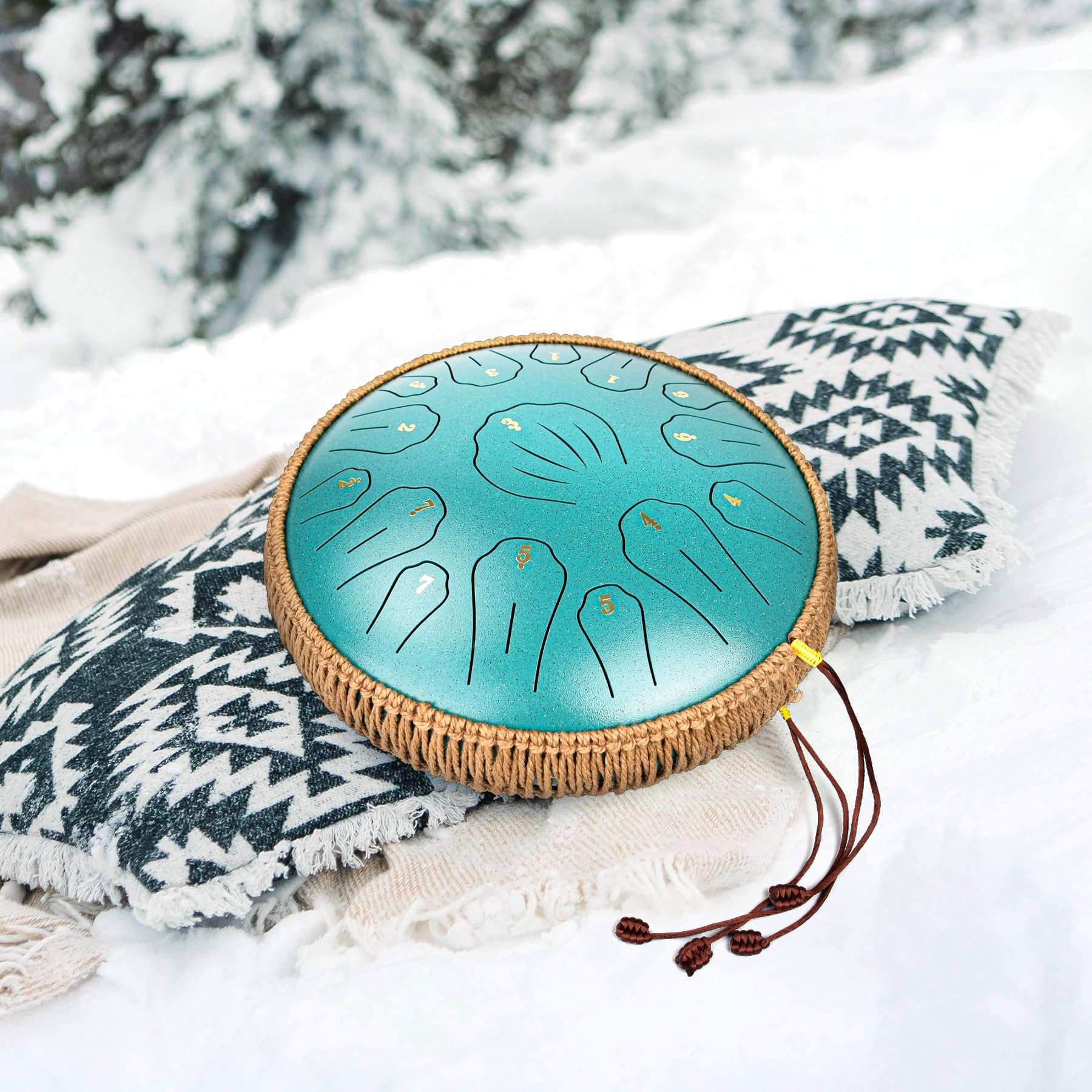 Steel Tongue Drum - 33 cm - Tambour à langue en acier à 15 tons - Instrument de musique à main pour adultes et enfants - Avec carnet de partitions, maillets et sac de transport - Do majeur - Vert