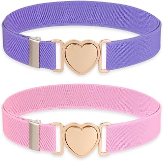 TIESOME 2 Pcs Elastic Belts for Toddler Kids Adjustable Girls Teens Stretch Belts with Heart Buckle for Pants Jeans Dress