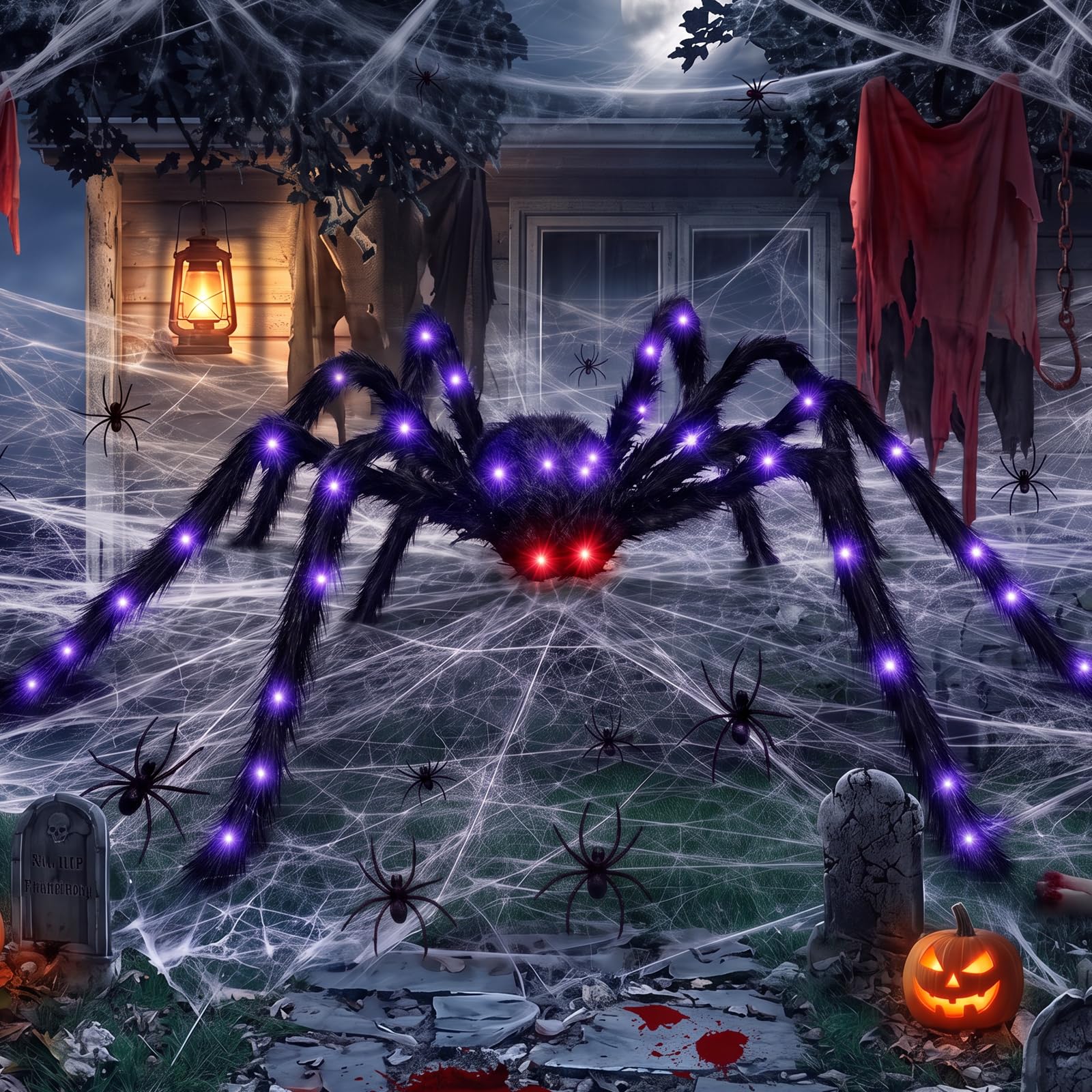 Halloween Deko Spinne Groß 150cm LED Outdoor Garten Gruselig Spinne Outdoor | LED-Beleuchtung, Halloween-Deko