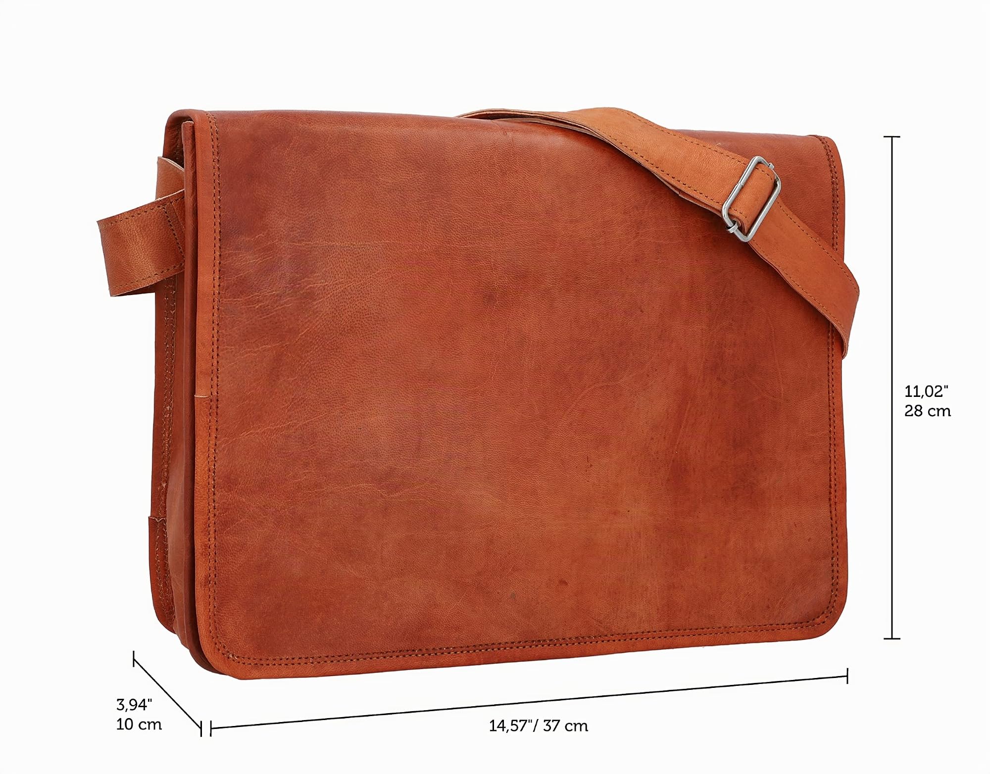 Gusti Umhängetasche Leder - Taylor 15'' Damen und Herren Umhängetasche Collegetasche Businesstasche Messengerbag Vintage Braun Leder