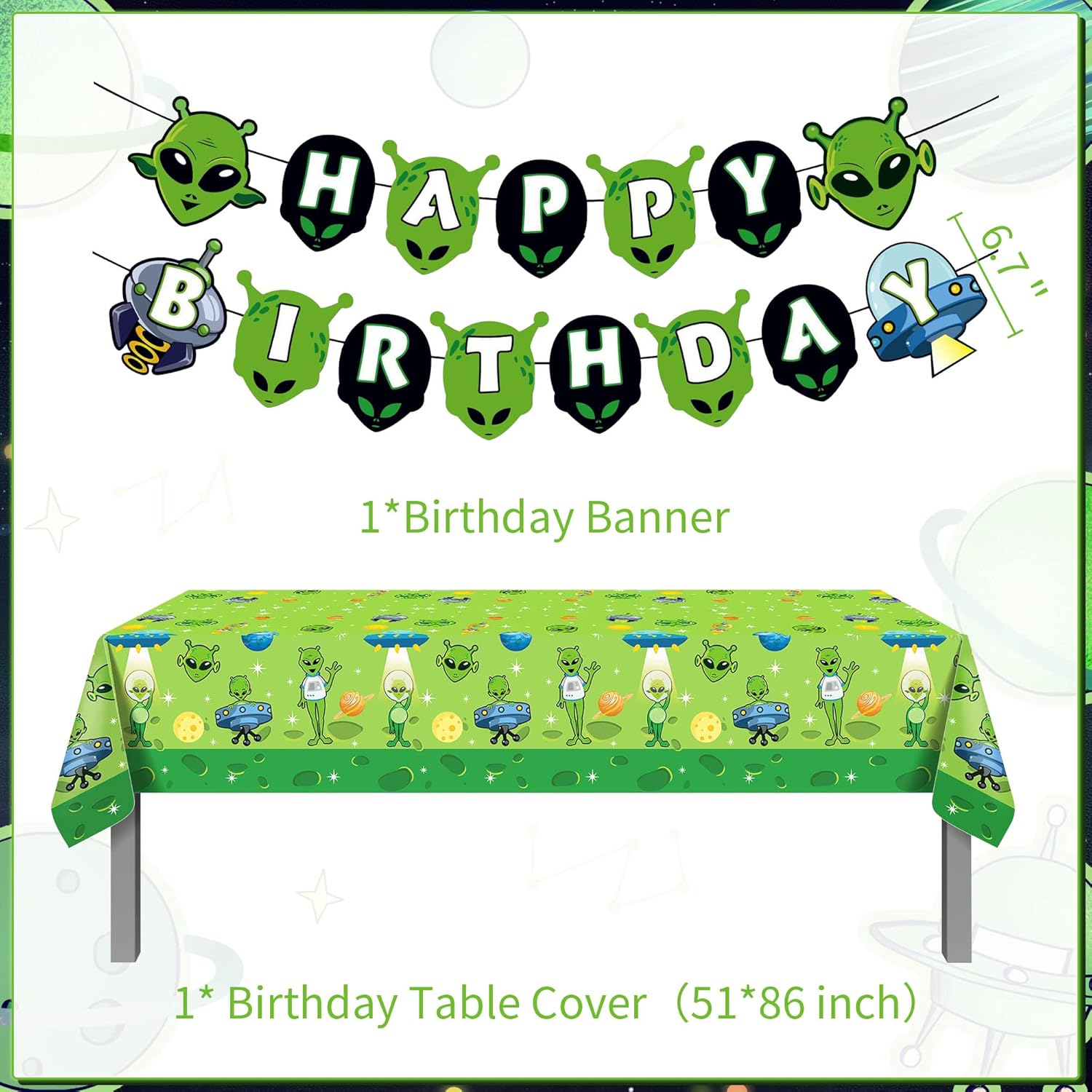 LaVenty Alien Theme Birthday Decoration Alien Prop Outer Space Party Decorations Alien Banner UFO Theme Birthday Party Supplies