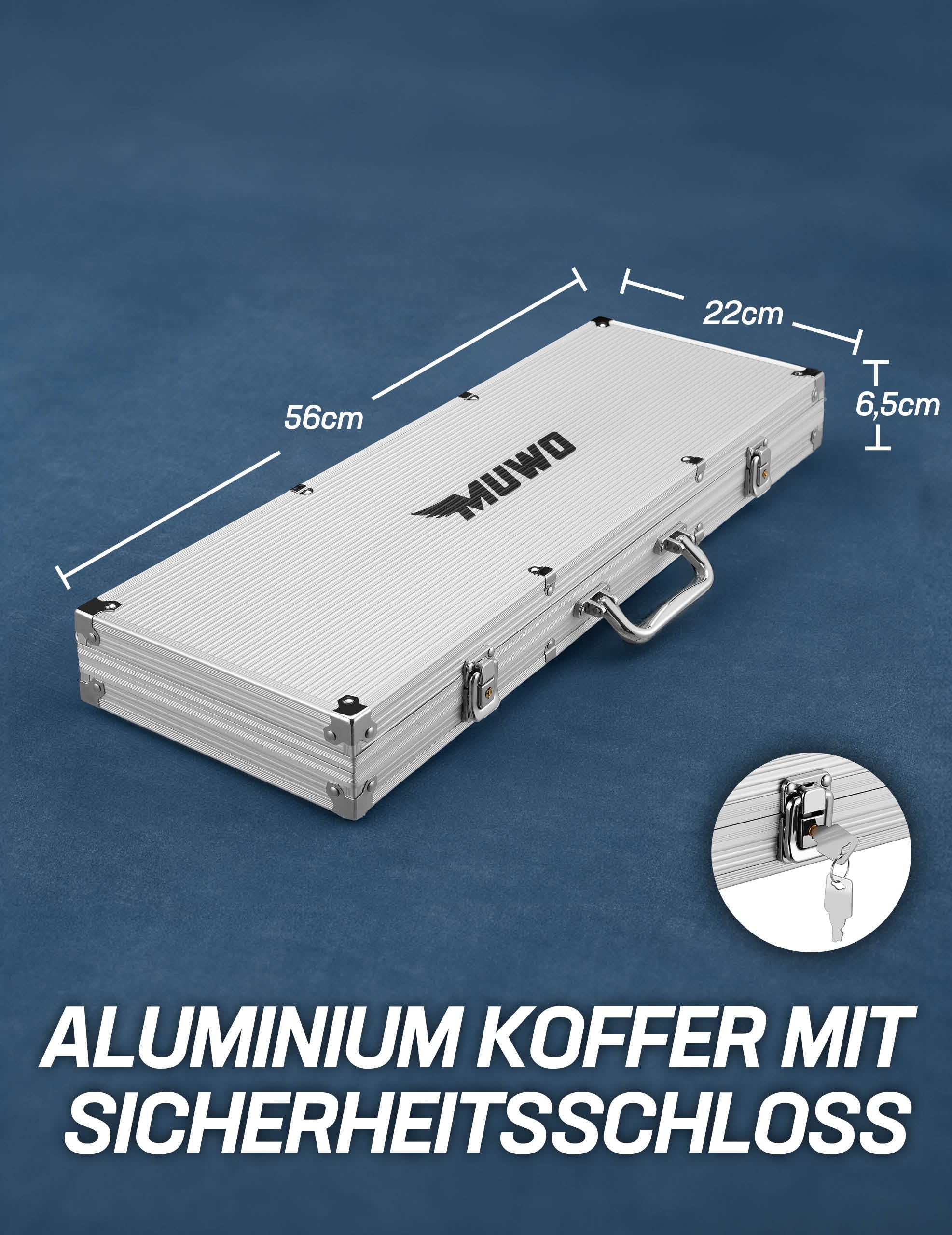 MUWO Coffret de poker All In avec 300 ou 500 jetons - Kit complet de casino dans un coffret en aluminium pratique (500 jetons)
