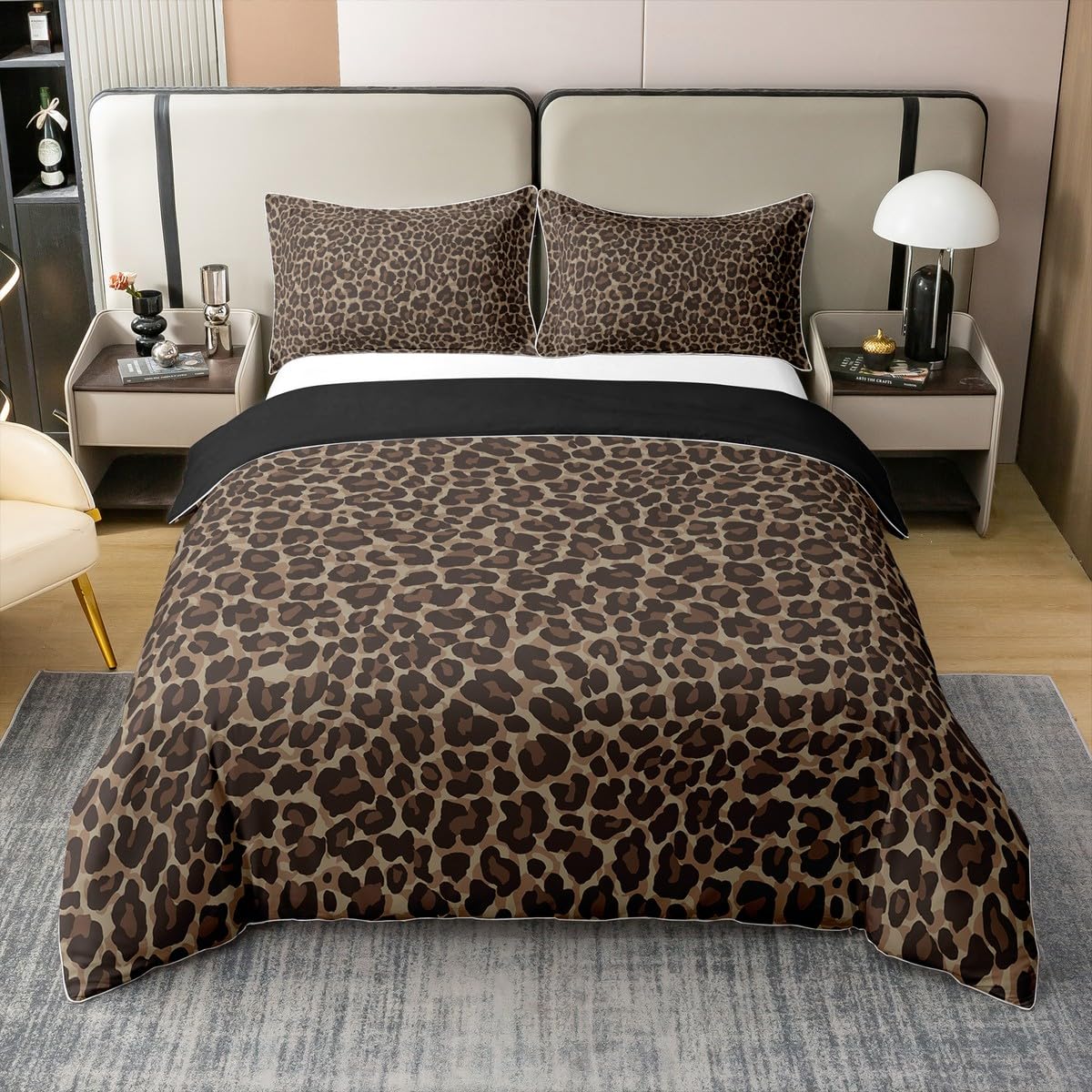 Geparden Druck 100% Baumwolle Bettbezug 220x240 für Kinder Teens Erwachsene,Brauner Leopard Tröster Abdeckung,Tier Haut Textur Bett Set,Rustikale Bettwäsche Set mit 2 Kissenbezüge Schlafzimmer Dekor