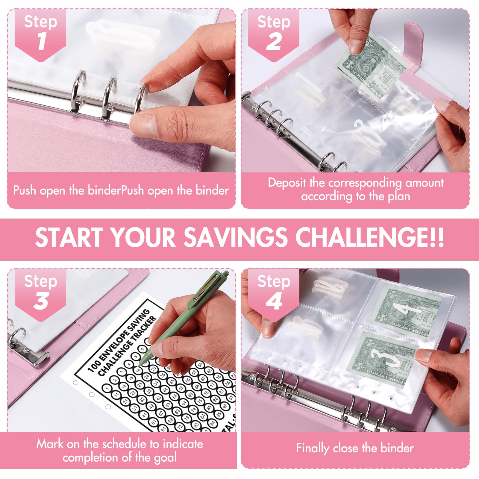 100 Envelope Savings Challenge Binder, A5 Libro Del Risparmio, Risparmia € 5050, Budget Planner, Rosa