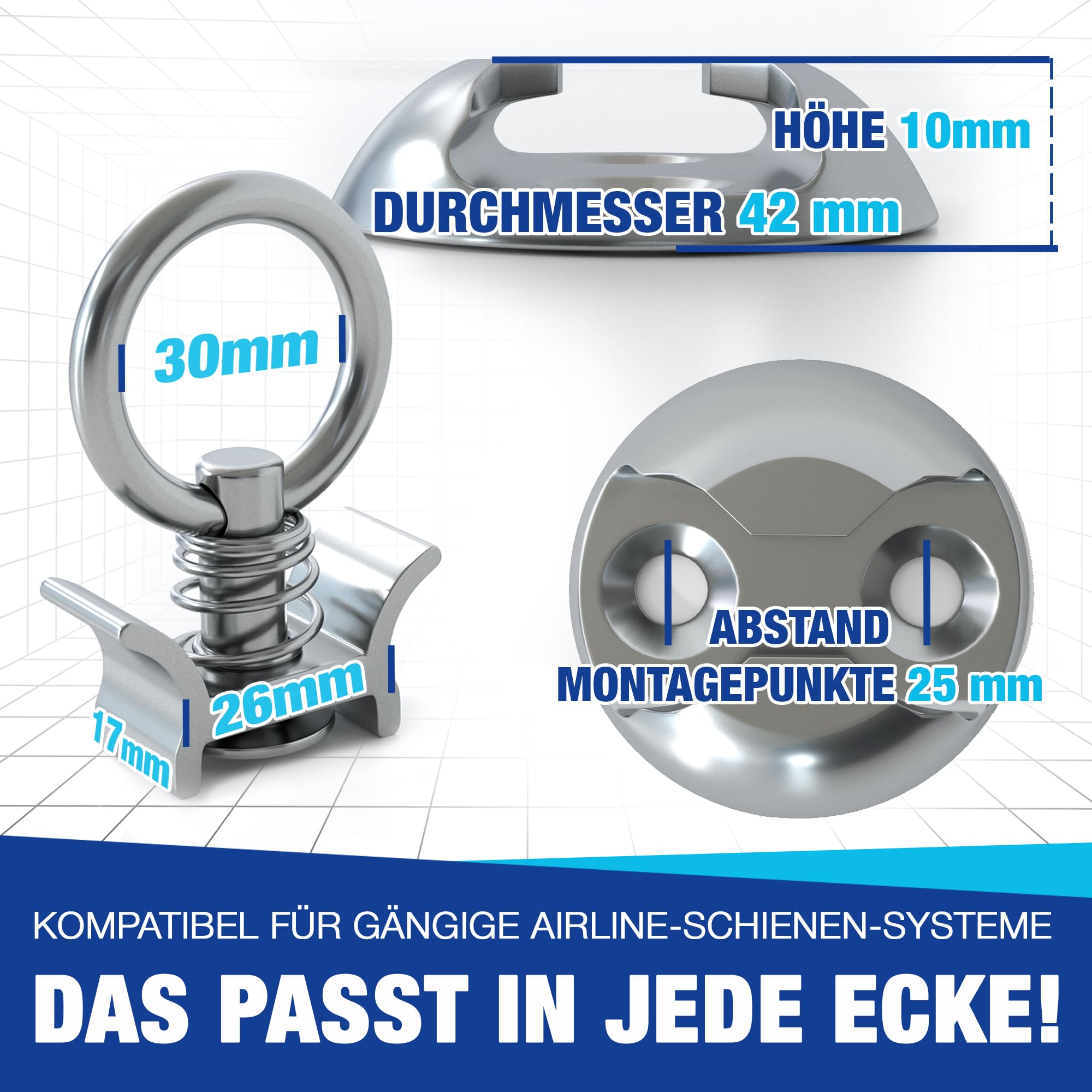 Set de Points d'arrimage pour Rail Airlin | 20 pièces | Rail d'arrimage | Forme Ronde Sécurisation de Charge en Aluminium - Sécurisation fiable de Votre Charge Lors du Transport !