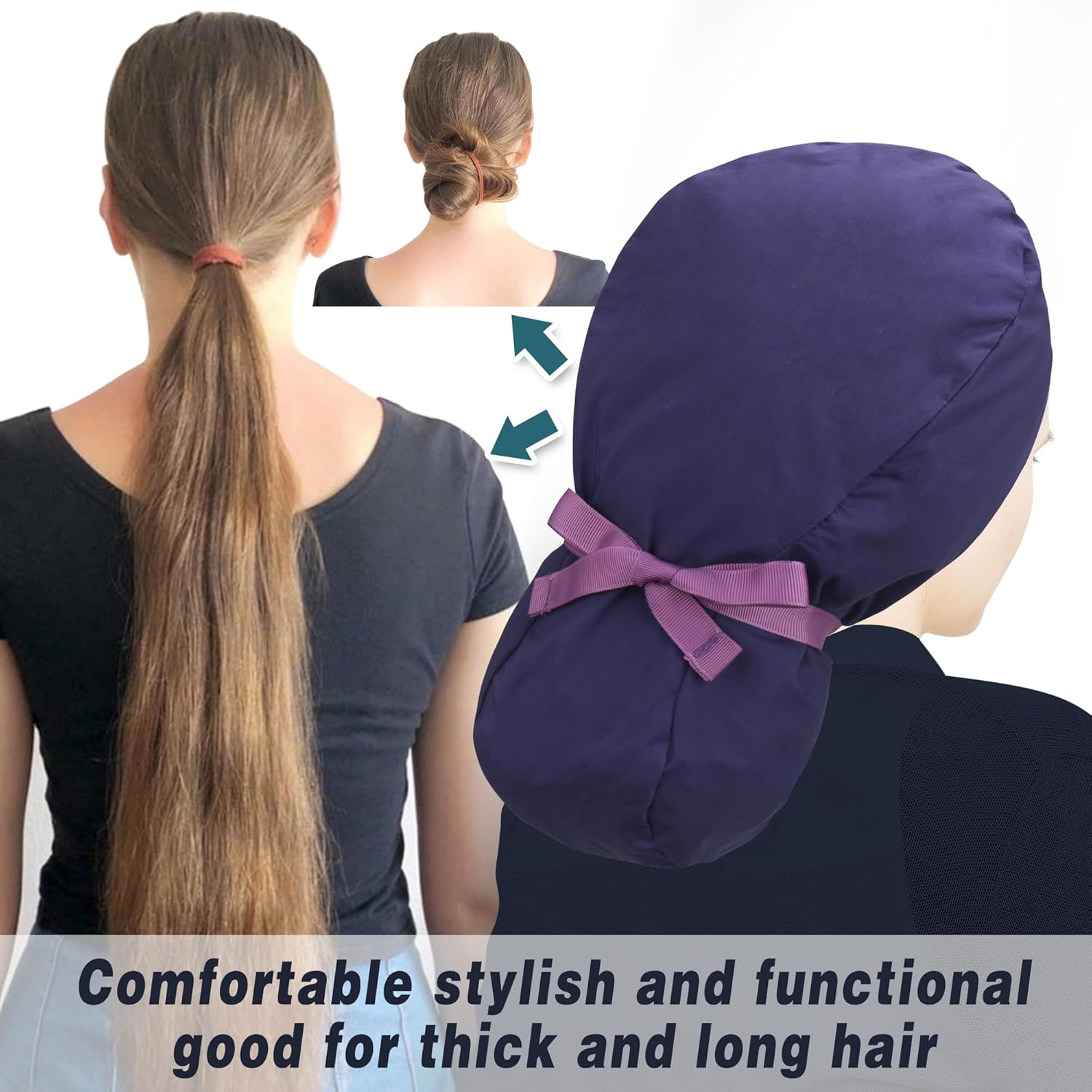 ABAMERICA Scrub Caps for Women Surgical Caps Nurse Hat Functional Ponytail Holder for Long Hair Single or Satin-Lined - Image 4