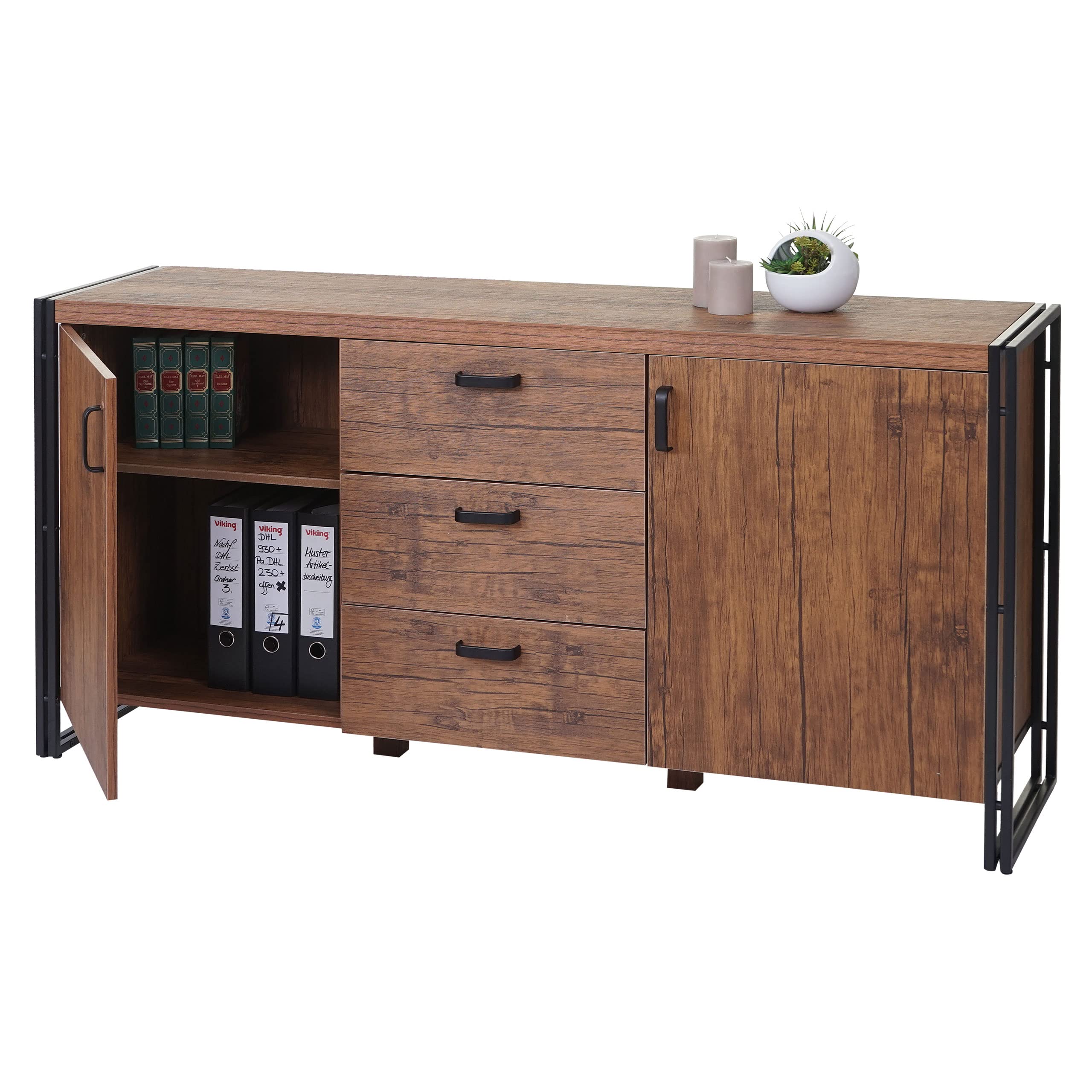 Sideboard HWC-A27, Kommode Schrank, 3D-Struktur 2 Staufächer 80x160x40cm MVG-Zertifiziert MDF Metall - Wildeiche-Optik