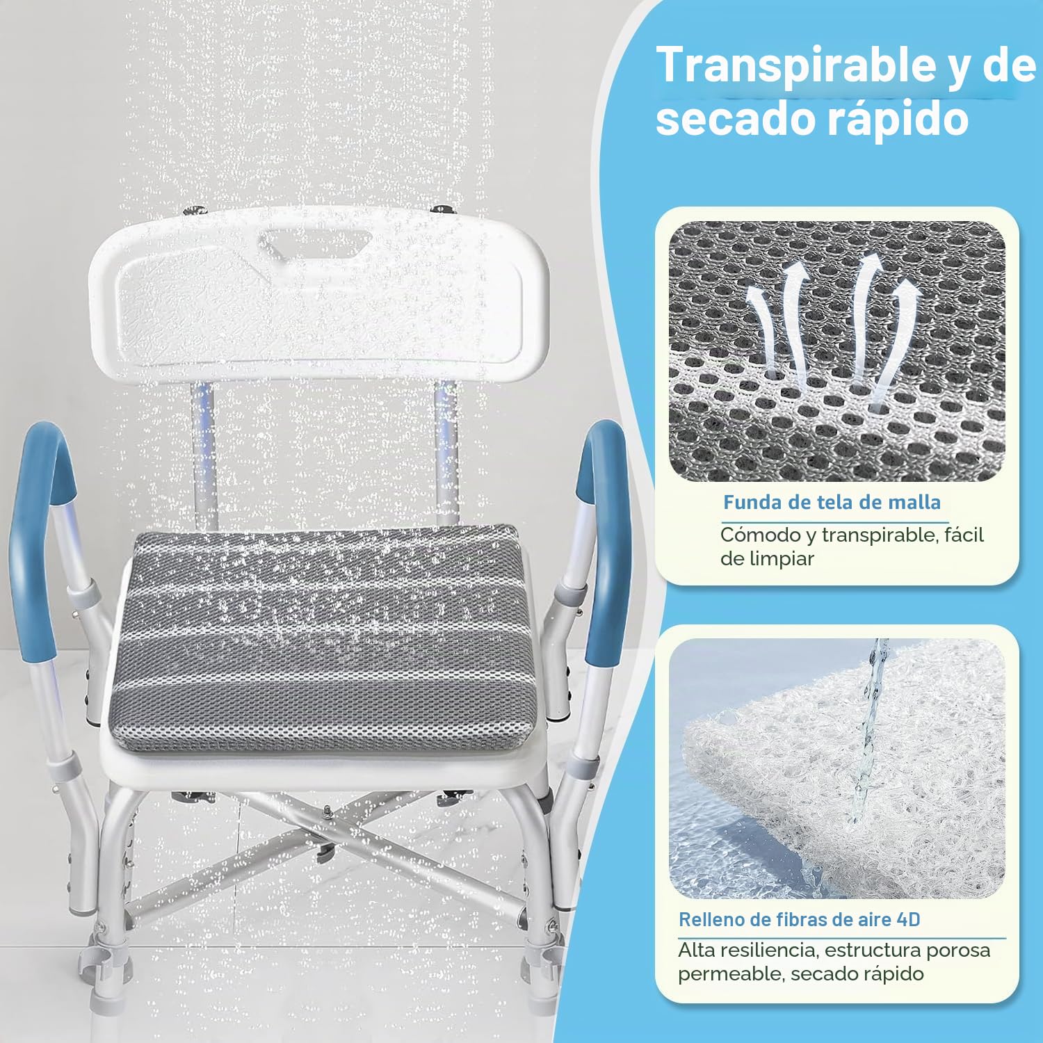 Cojín para asiento de ducha, banco de ducha, sillas para personas mayores, discapacitadas, bancos de transferencia