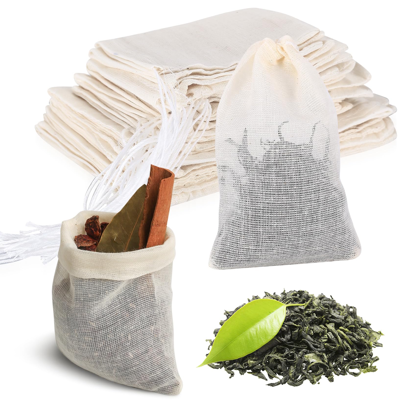 Tenbrachian 35 Stk Gewürzsäckchen zum Kochen, Gewürzbeutel zum Mitkochen, Netzbeutel Baumwollbeutel mit Kordelzug, Musselinbeutel Teebeutel mit Kordelzug, Gewürzsack zum Mitkochen für Gewürze Filter Küche, Haushalt & Wohnen