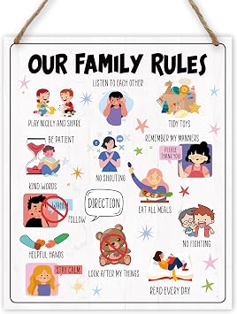House Rules - Ready to Hanging Family Rules Wood Decor Sign - Home Wall Art Decor - Playroom Decorations for Toddler Bedroom Living Room