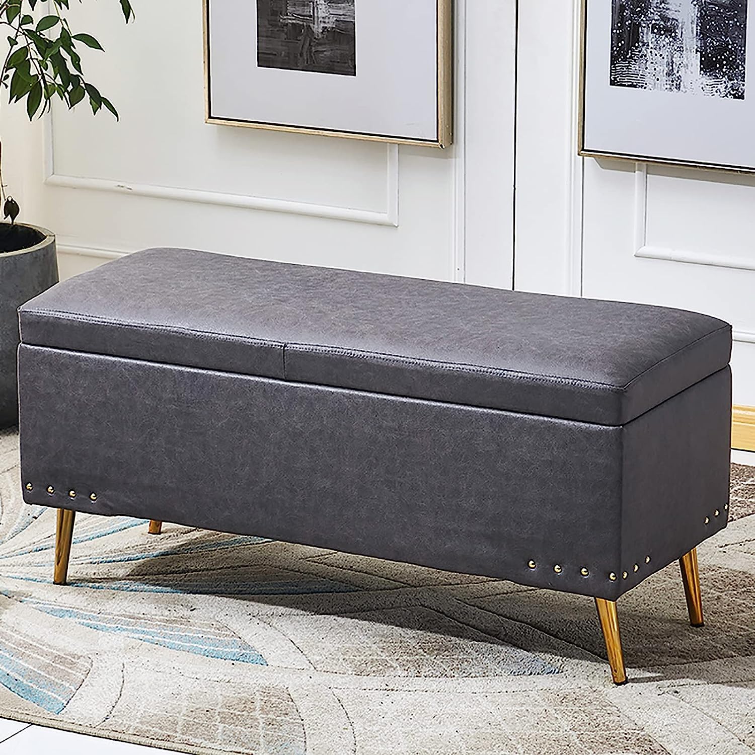 Bancs multifonctions en similicuir au design rectangulaire raffiné pour salon chic