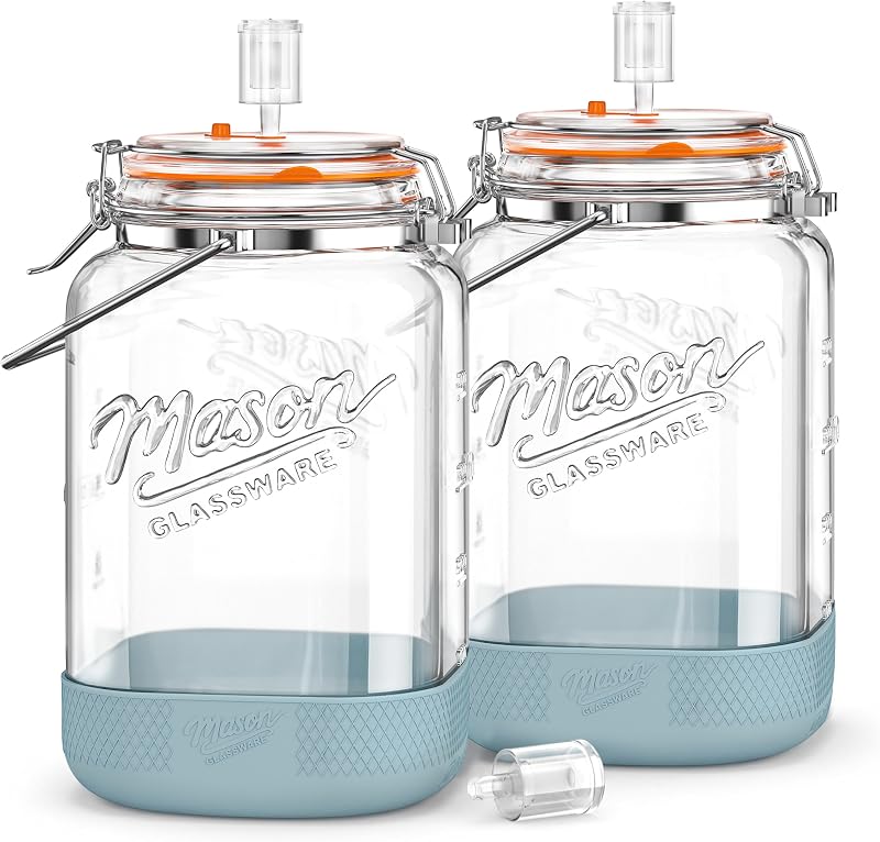 1.5 Gallon Fermentation Jar with Airlocks, Pickle Jar for Sourdough Starter | 4.3" Wide Mouth, Airtight Lid, Stainless Handle, Non-slip Silicone Base, BPA-Free Jar for Kimchi, Mead & Sauerkraut, 2 Pack
