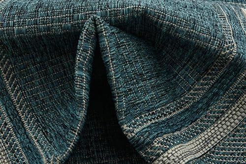 Vista 102 de Unique Loom - Colección Outdoor Border - Tapete para exteriores de borde suave - 5 pies 3 pulgadas x 8 pies, rectangular, azul/marfil azu/marfil