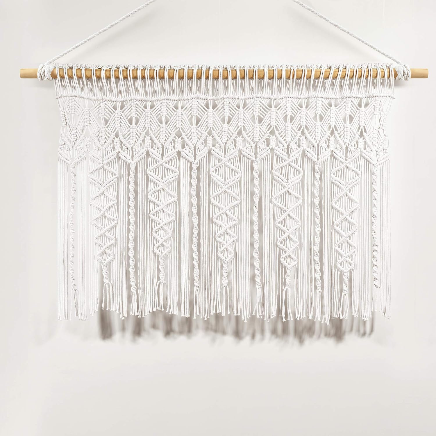 Lush Decor Boho Macrame Textured Cotton Valance, 40" W x 30" L, White - Boho Kitchen Curtains & Wall Decor - Macrame Valance - Bathroom Window Curtains