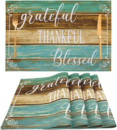 Miniatura 1 de Juego de 4 manteles individuales para mesa de granja, de lino, lavables, resistentes al calor, tela lavable, impermeable, rectangular, para cocina,