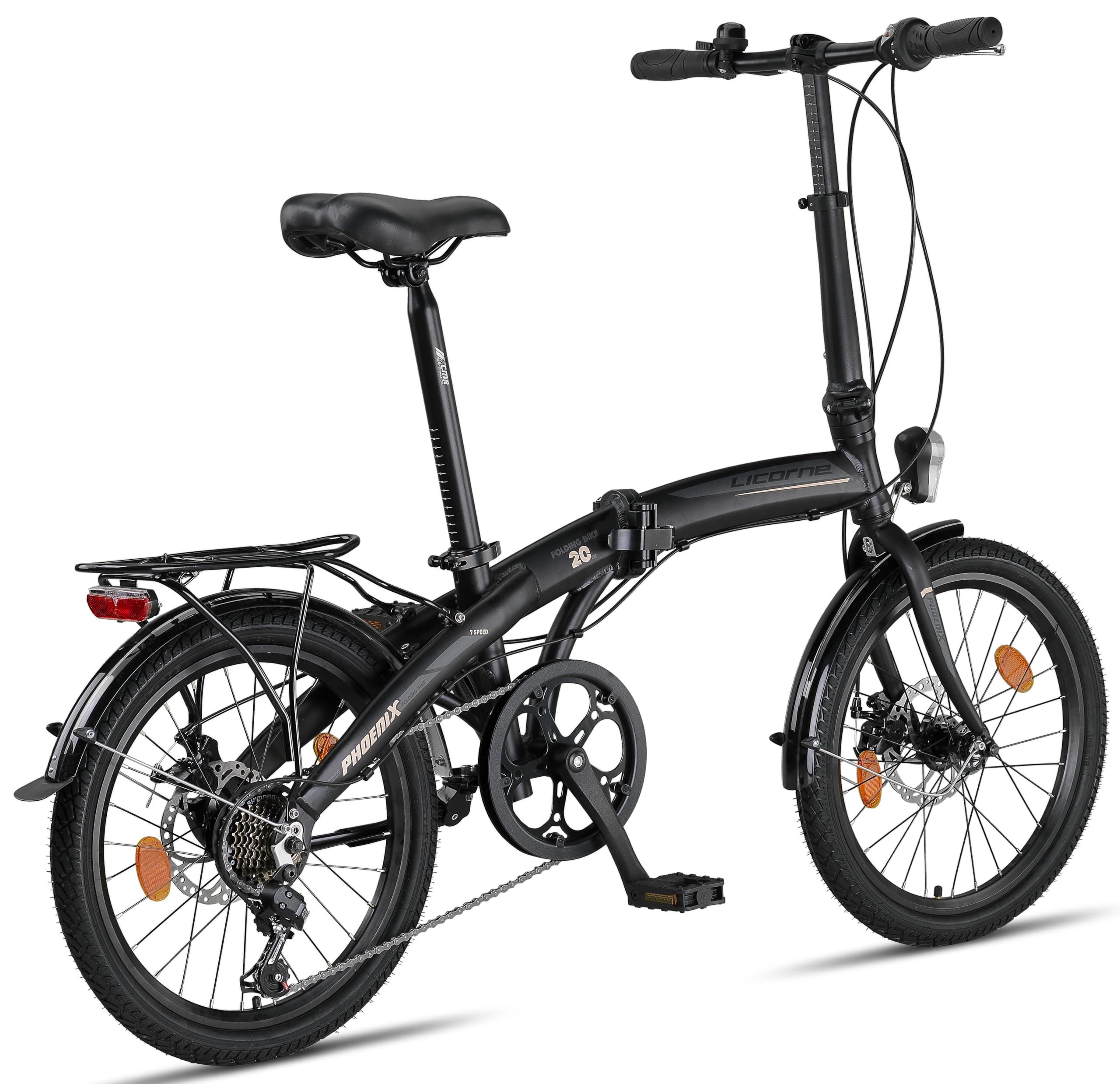 Licorne Bike Phoenix 2D - Bicicletta pieghevole in alluminio, 20 pollici, freno a disco, freno a V, da uomo, da donna, a 7 marce