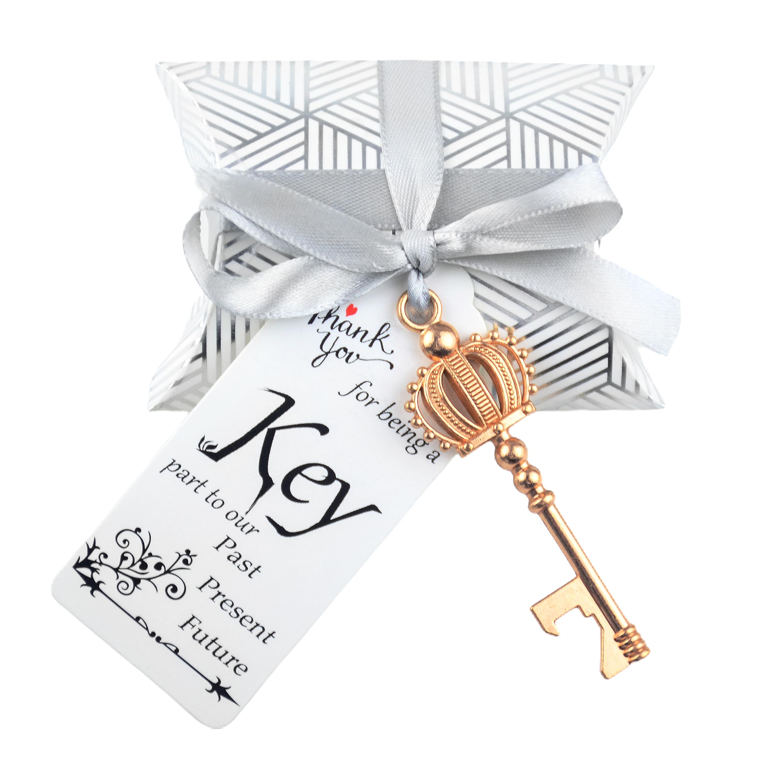 50Pcs Key Bottle Opener Wedding Party Favors, Crown Vintage Skeleton Keys Bulk with Candy Box and Ribbon, Wedding Keychains for Guests, Bridal Shower Party Souvenirs Gifts (Rose Gold)