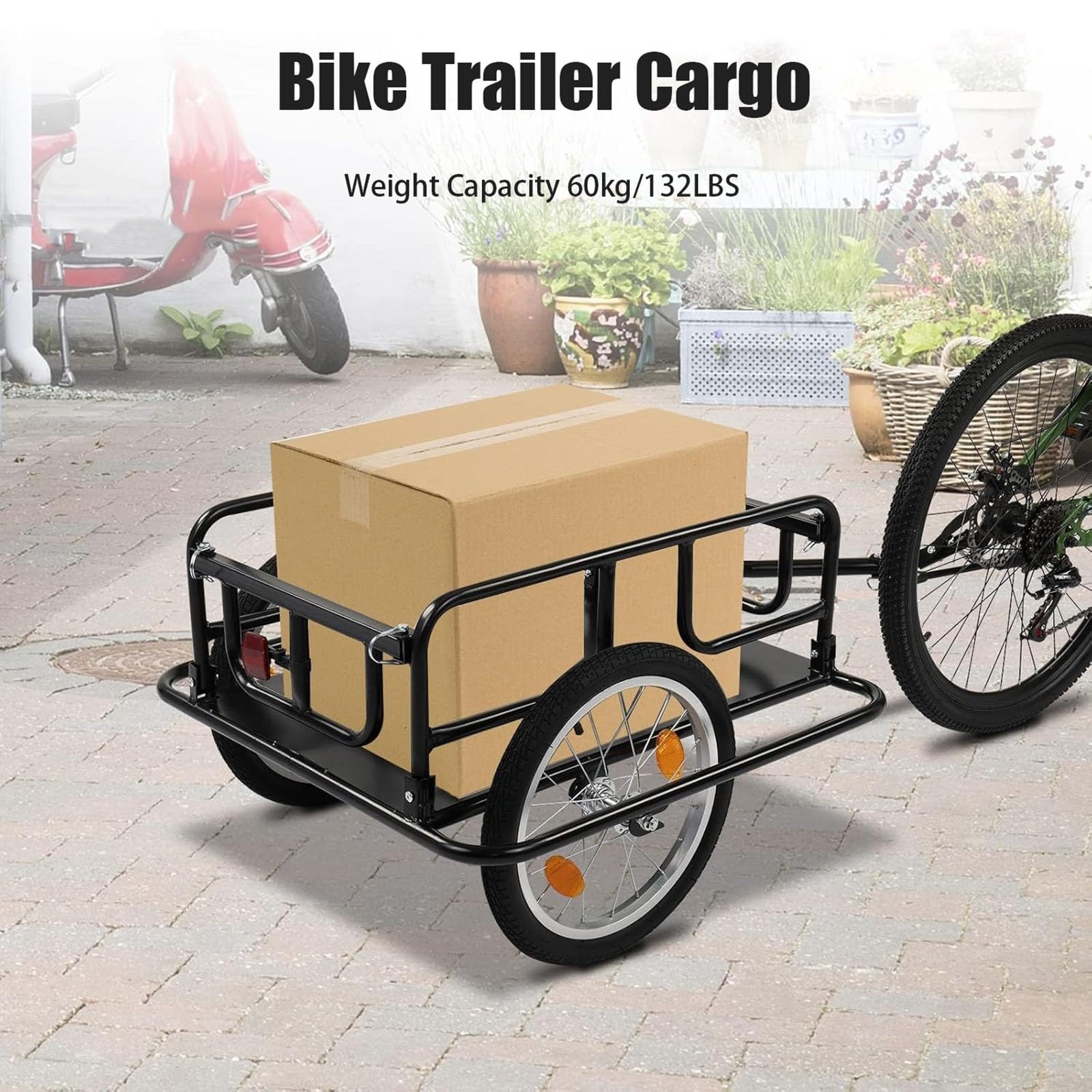 Carro de carga para bicicleta 2 en 1 con gancho de remolque y manillar desmontable para un fácil transporte y almacenamiento