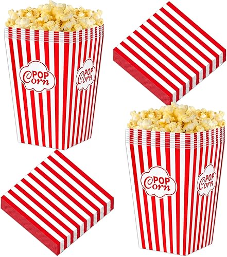 48 cajas de palomitas de maíz con juego de servilletas, cubo de palomitas de maíz para suministros de fiesta nocturna de películas, cuenco de
