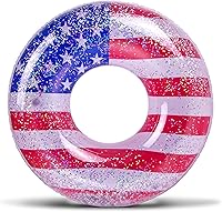 Vista 9 de POZA Flotador inflable de piscina de Estados Unidos – Lujosa tumbona divertida llena de confeti de estrellas plateadas brillantes, diseño de bandera