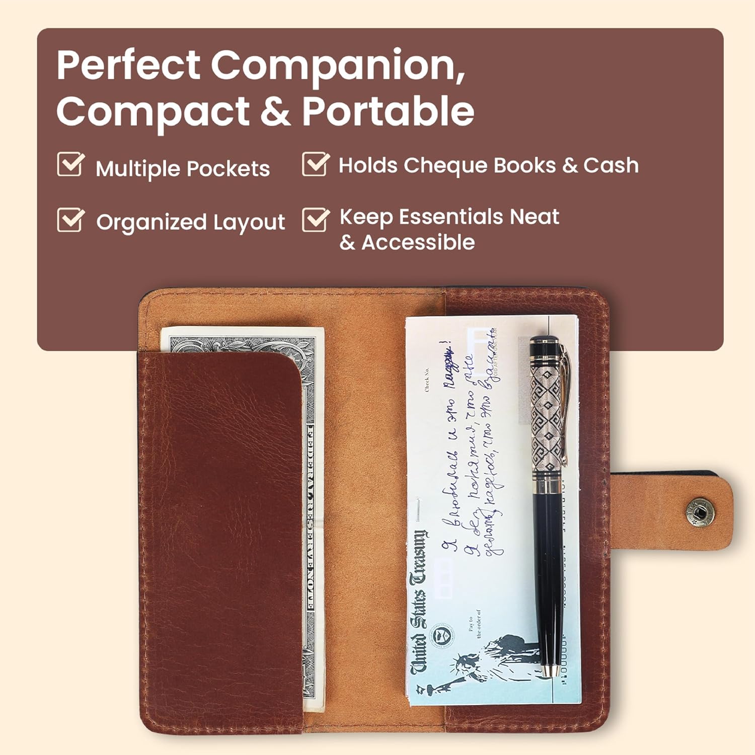 Gift for him and her, Gift for men and women, Christmas and New Year Gift, Leather Checkbook Cover and Leather Currency Pouch