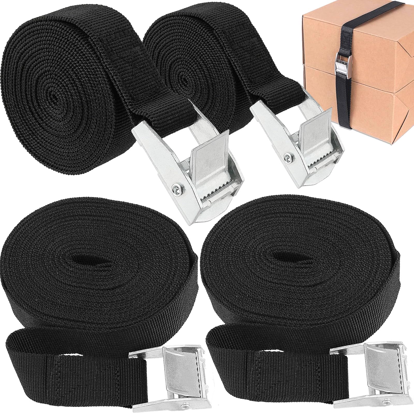 Lot 4 Sangles D’Arrimage 3 M X 25 Mm – Sangle à Cliquet 250 Kg, Boucle Métal, Pour Voiture, Moto, Bagages