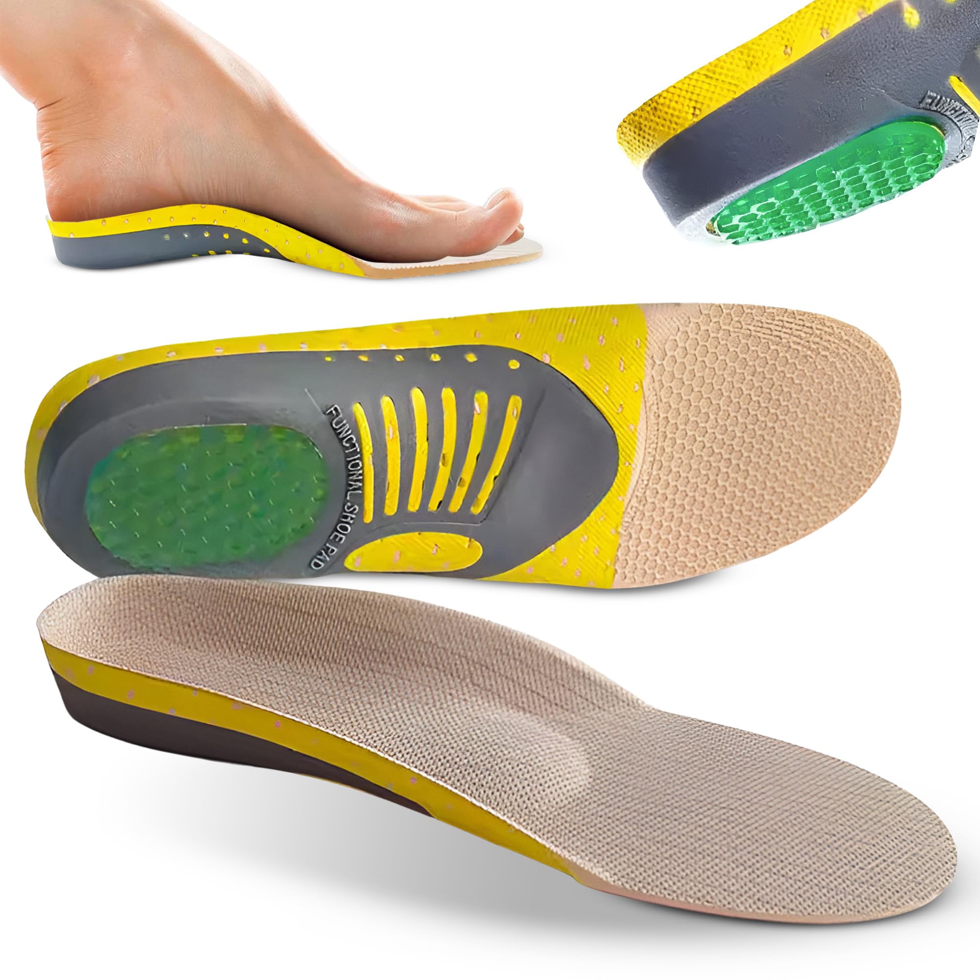 Plantillas Fascitis Plantar 2 Pares Gel Arco EVA para Trabajo y Padel Hombre Mujer Alivio Pies Planos Metatarsalgia Espolón Botas Seguridad Running