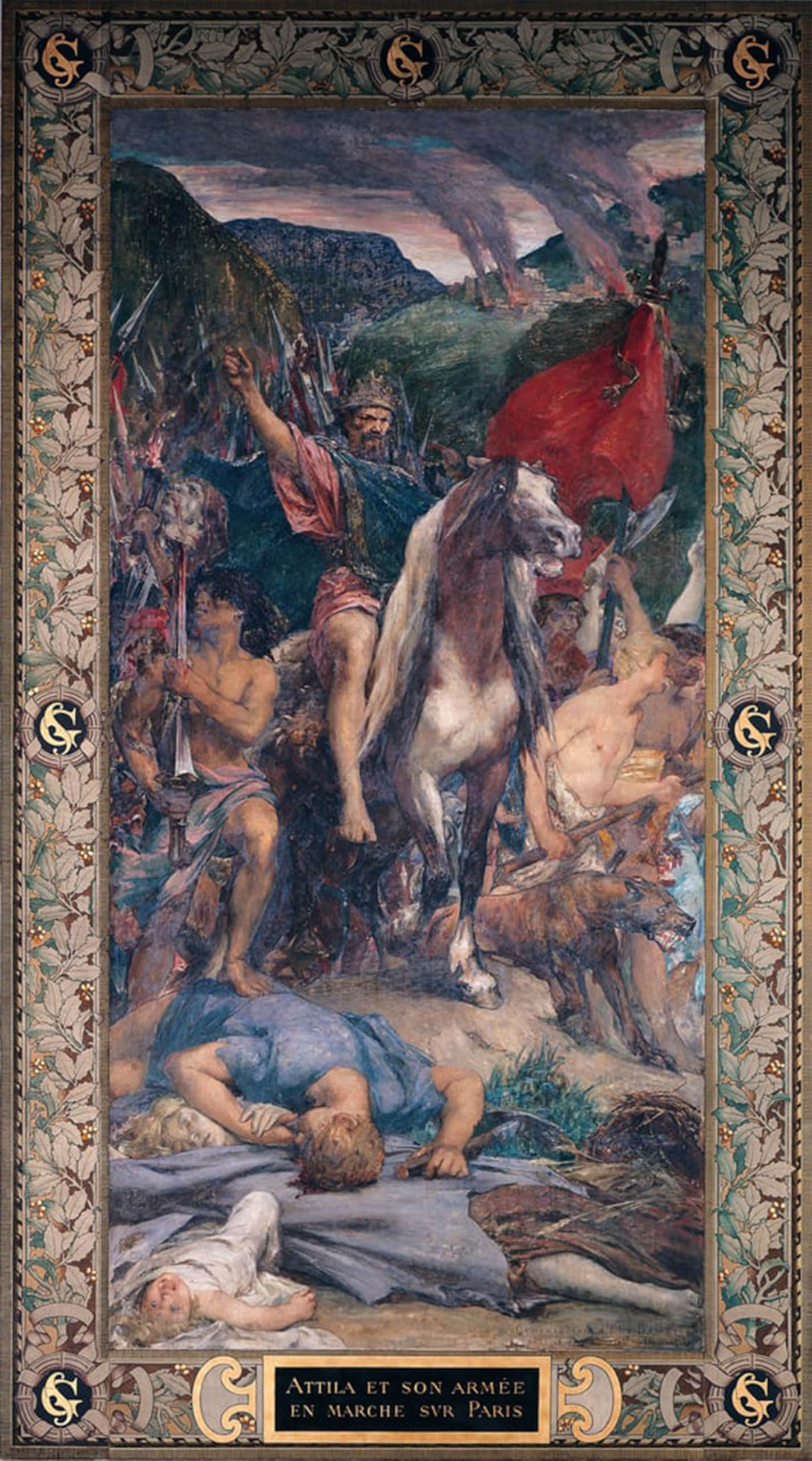 RZHRHJES Vintage Picture Wall Picture Painting Print Poster Attila and His Marching on Paris by Jules Elie Delaunay Abstract Wall Art Painting for Office Decor 60x90cm