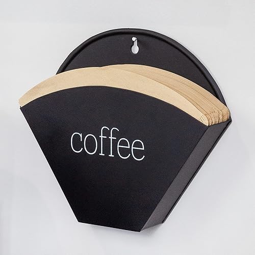 Miniatura 2 de AuldHome - Soporte para filtro de café con cono esmaltado (negro) contenedor de filtro de café moderno de granja de montaje en pared