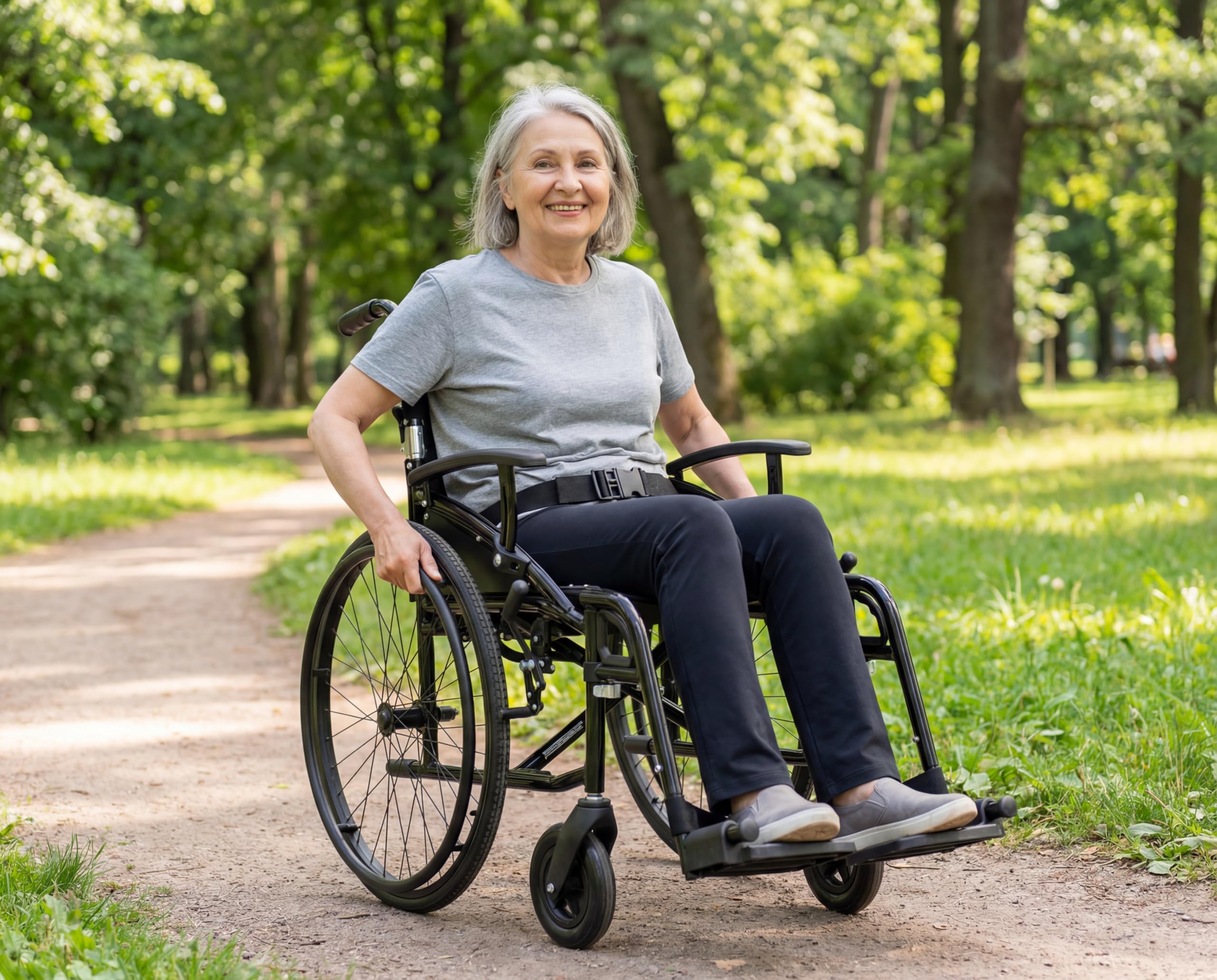 KMINA Sedia a Rotelle Pieghevole Leggera in Alluminio (Seduta 46 cm), Autospinta, Schienale e Poggiapiedi Ribaltabili, Braccioli Regolabili, Cintura e Freno a Mano