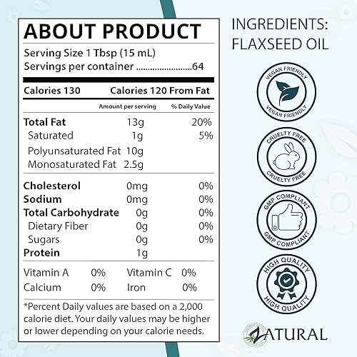 Miniatura 6 de Aceite de linaza - Aceite de semillas de lino 100 puro 0 aditivos 0 rellenos prensado en frío sin refinar 16 onzas